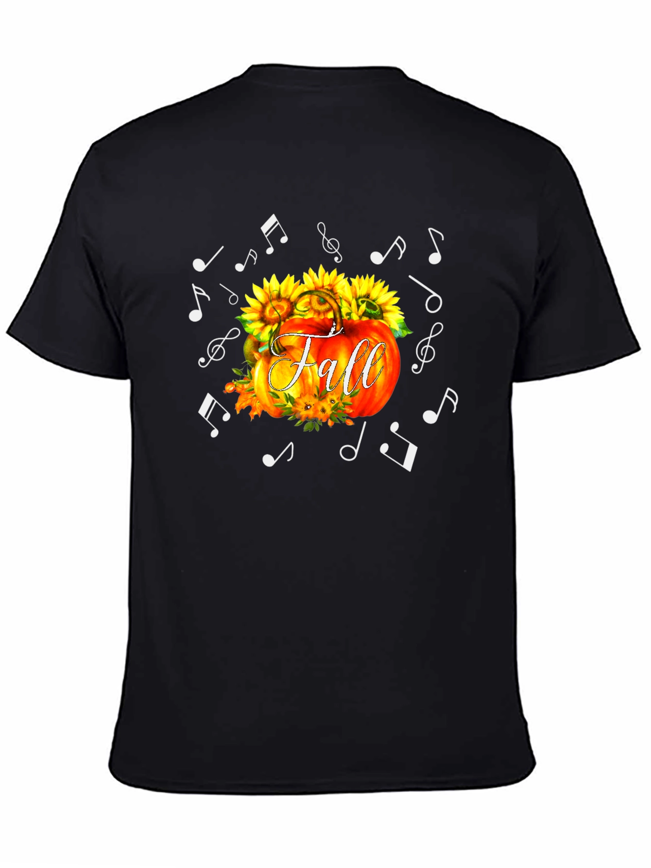 Black Fall Pumpkin Music Notes Black T-Shirt view 4