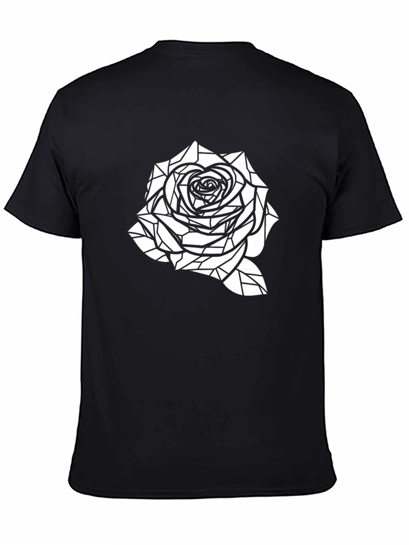 Black Geometric Rose Graphic Tee - Black Cotton Casual Shirt view 4