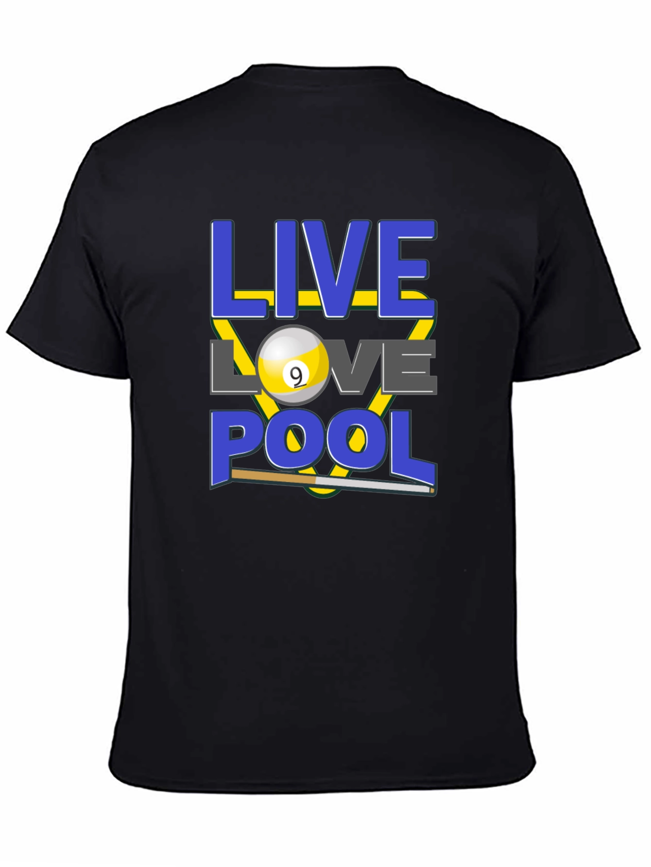 Black Live Love Pool T-Shirt - Billiards Graphic Tee view 4