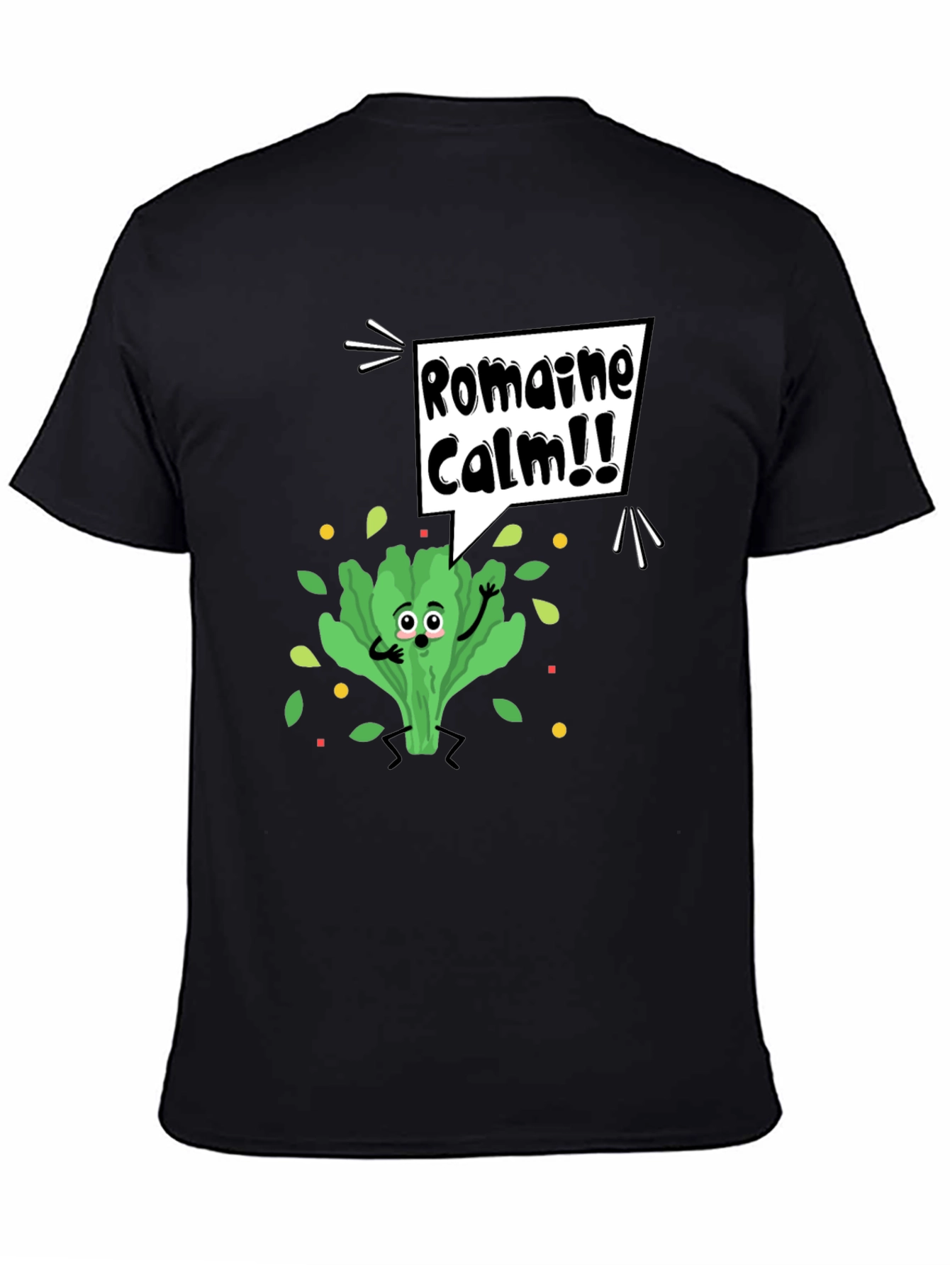 Black Romaine Calm Graphic Tee - Funny Food Pun T-Shirt view 4
