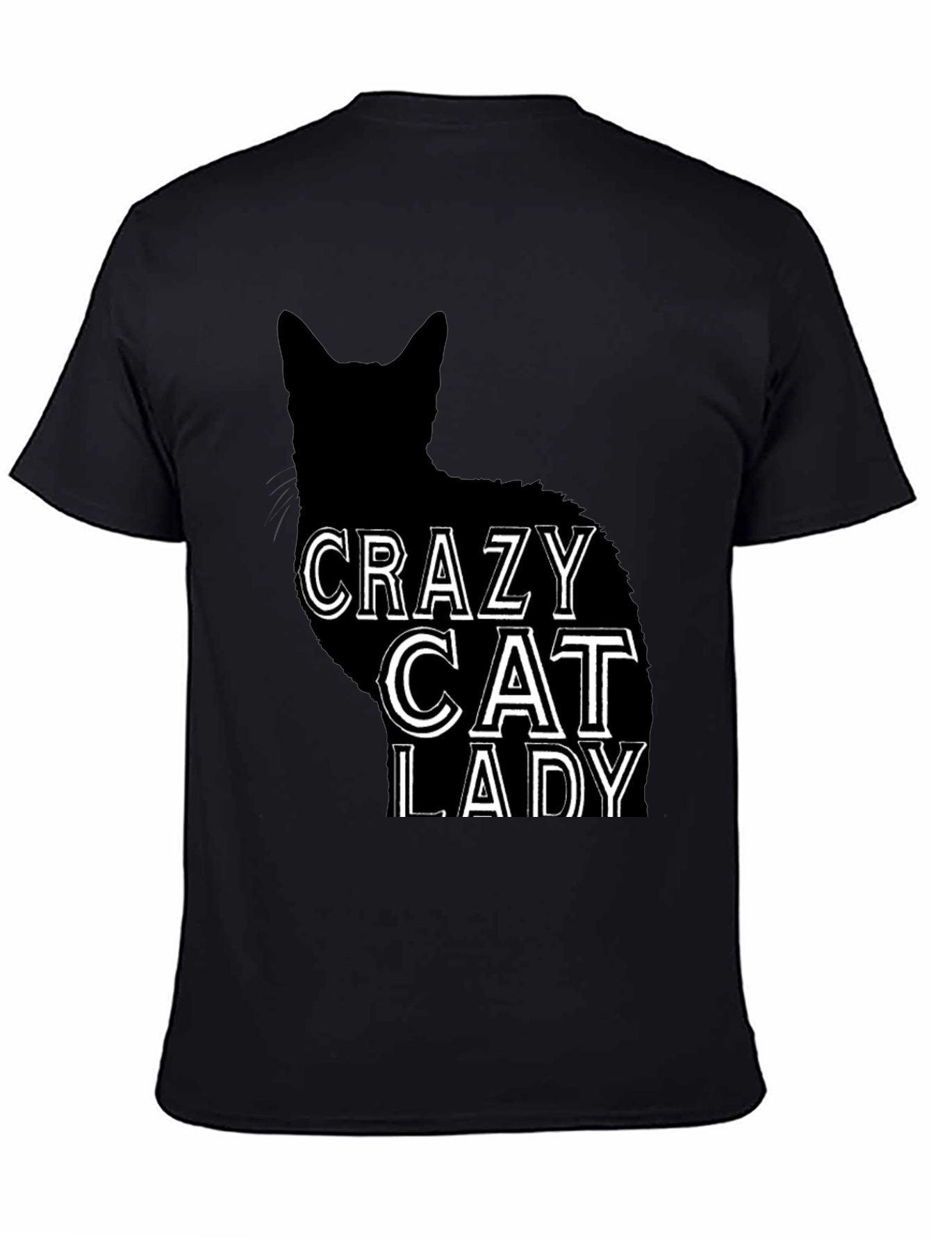 Black Crazy Cat Lady T-Shirt - Black Cat Silhouette Tee view 4