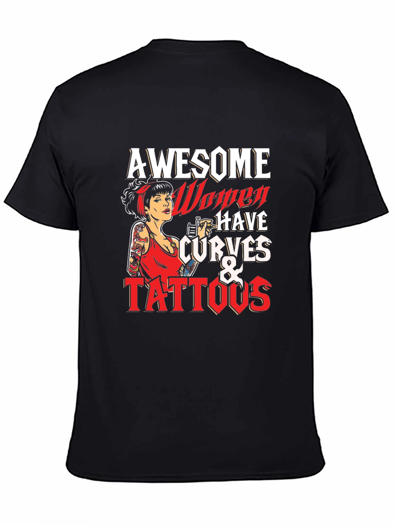 Black Awesome Women Curves & Tattoos T-Shirt view 4