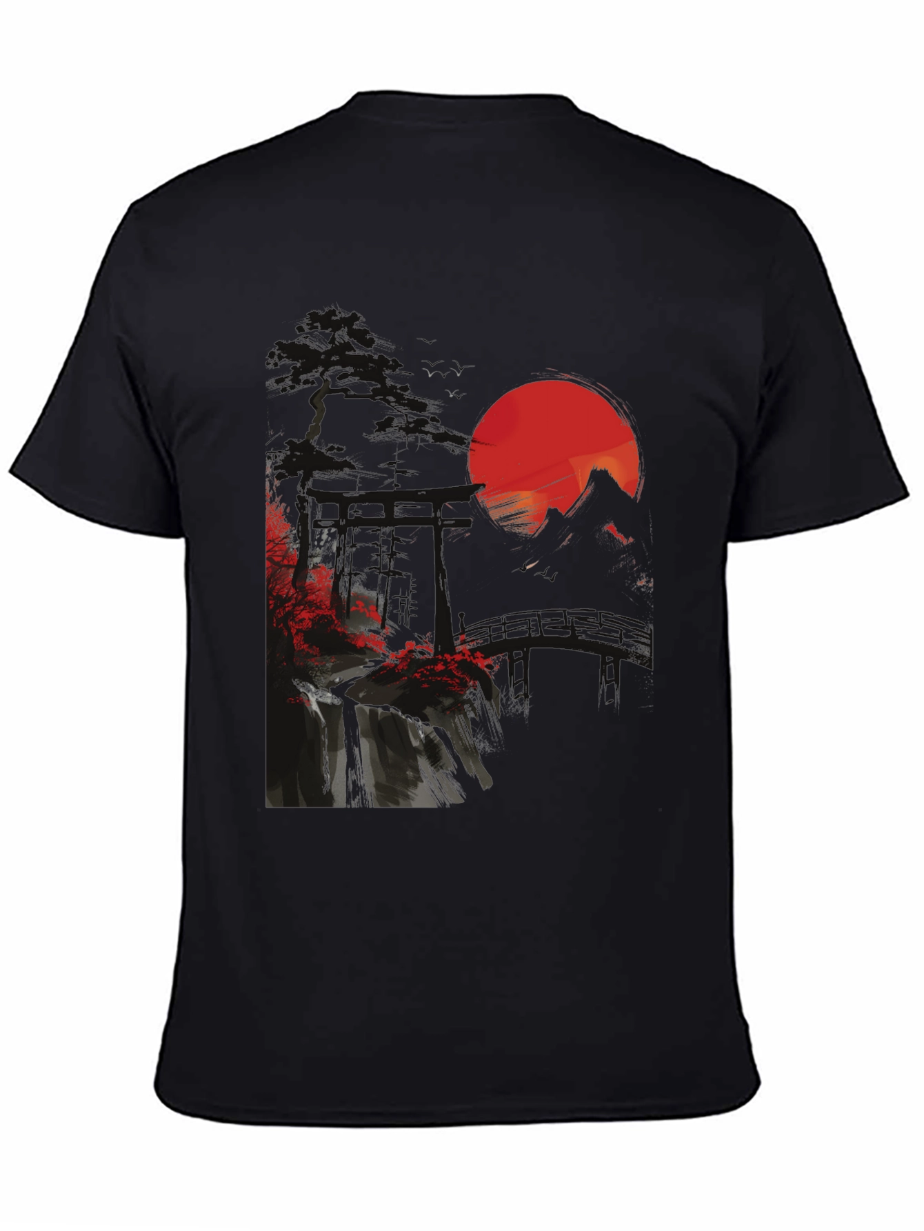 Black Japanese Sunset Graphic Tee view 4