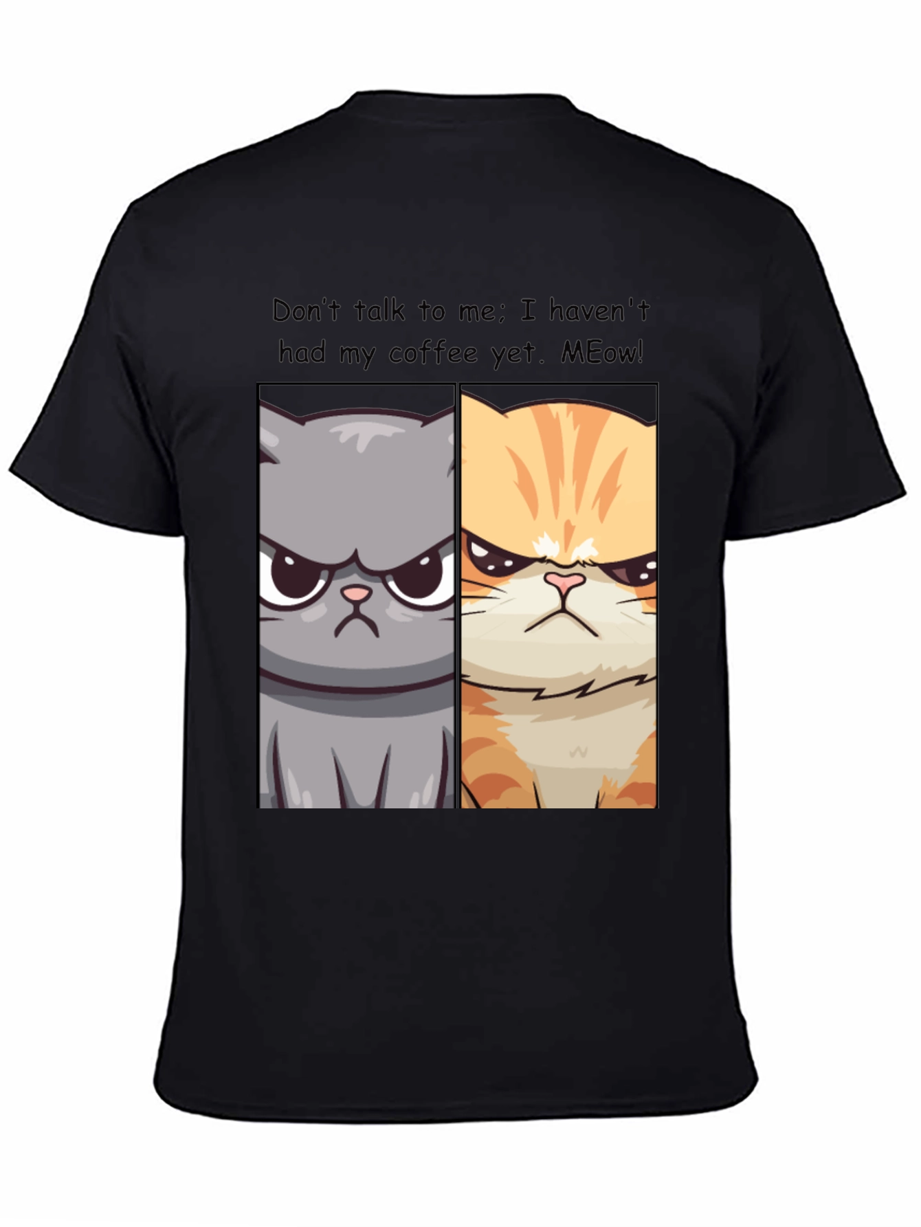 Black Grumpy Cats Coffee Humor T-Shirt view 4