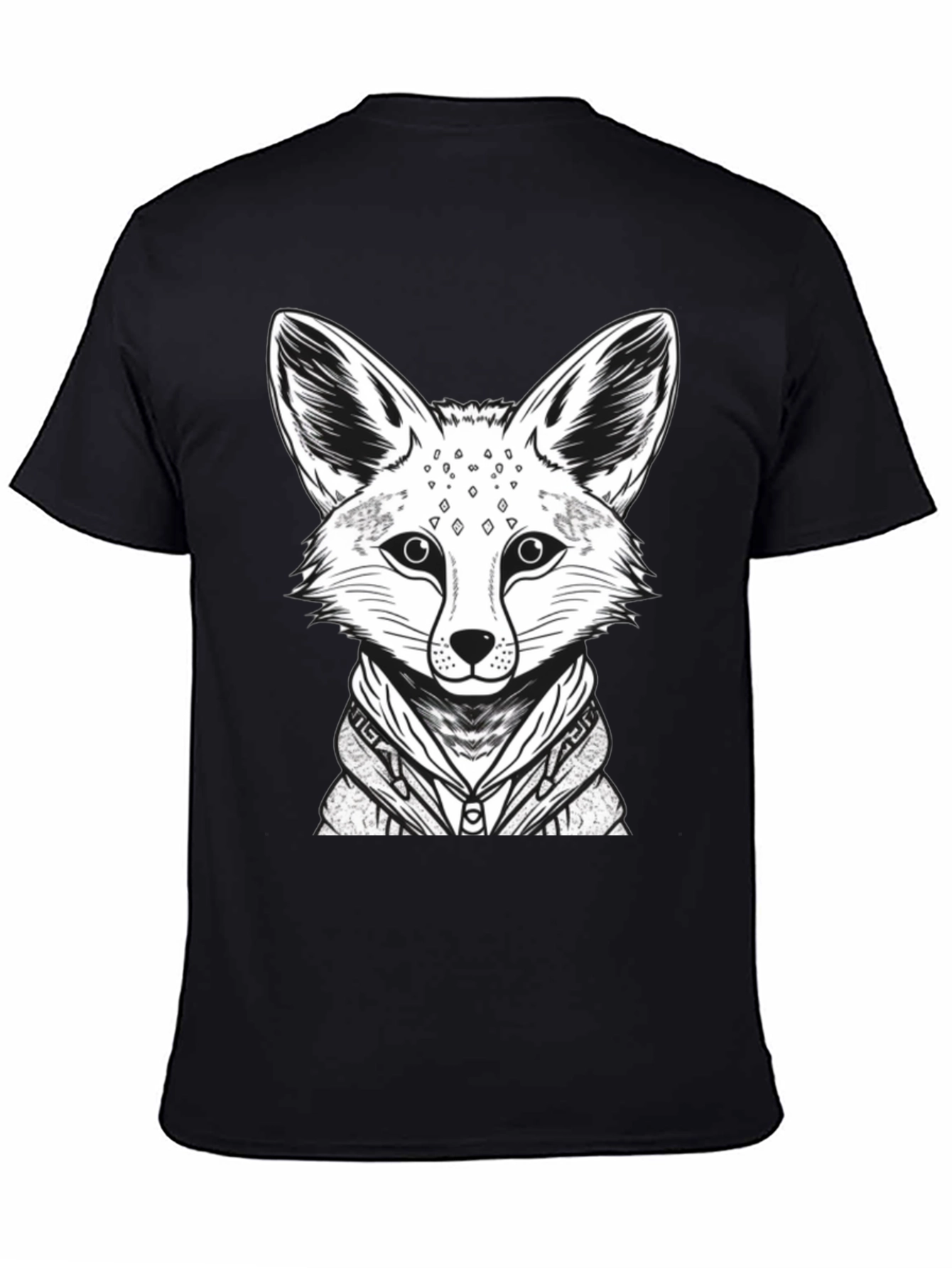 Black Cool Fox Graphic Tee - Men's Black Cotton Shirt view 4