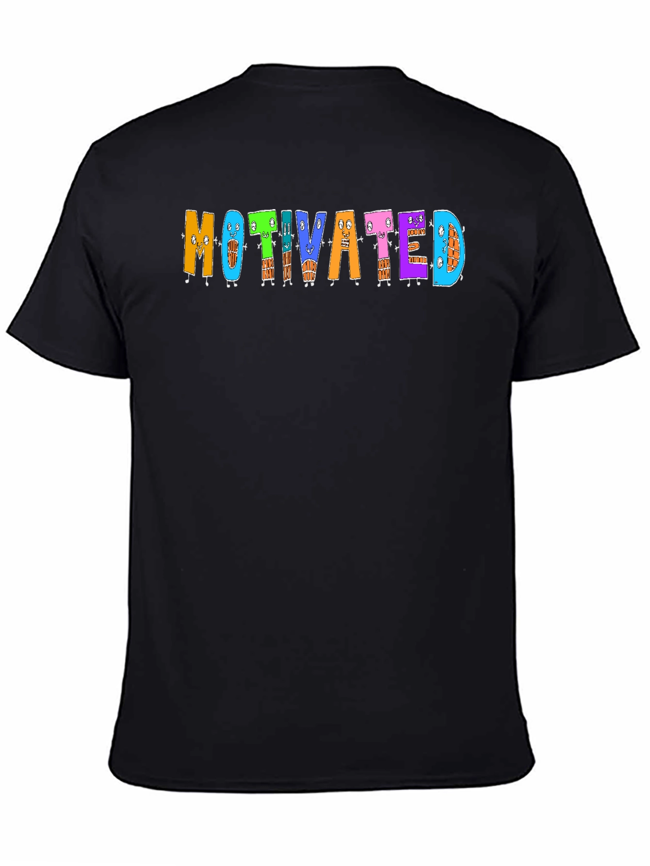 Black Motivated Cartoon Graphic T-Shirt view 4