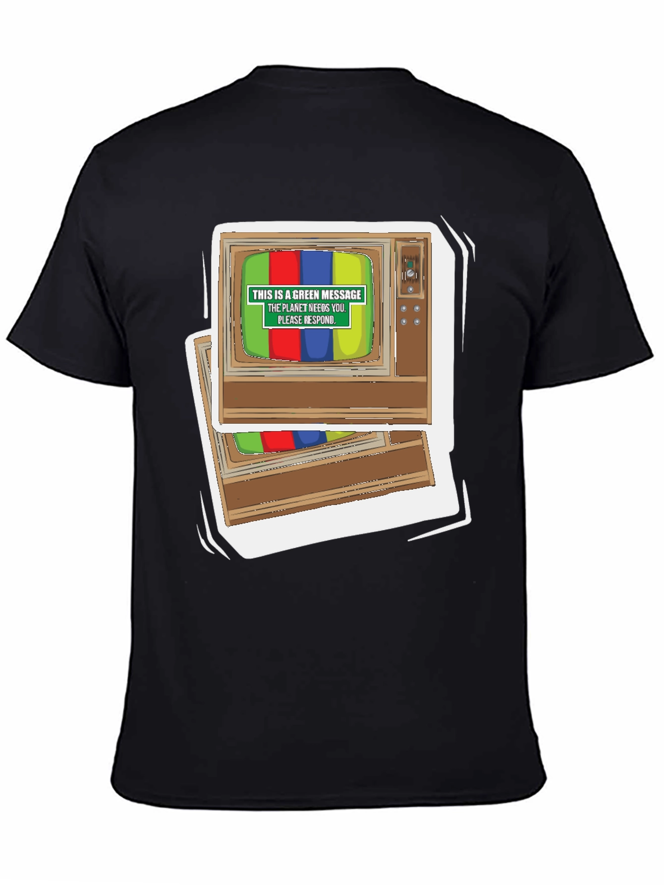Black Retro TV Green Message Graphic Tee view 4