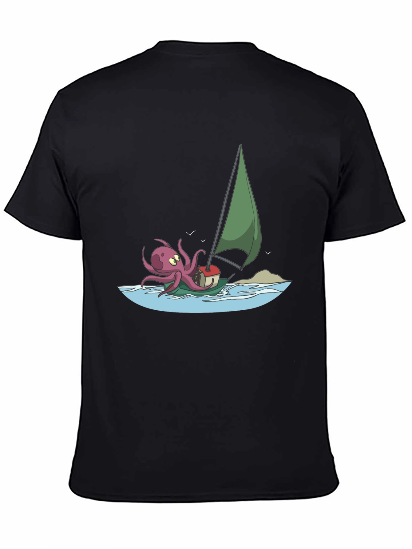Black Octopus Sailing T-Shirt - Cartoon Design view 4