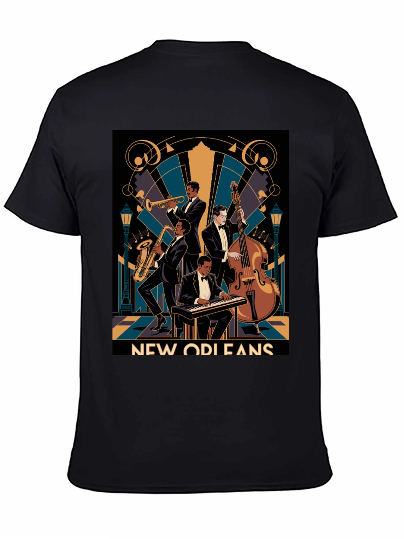 Black New Orleans Jazz Band T-Shirt - Vintage Style view 4