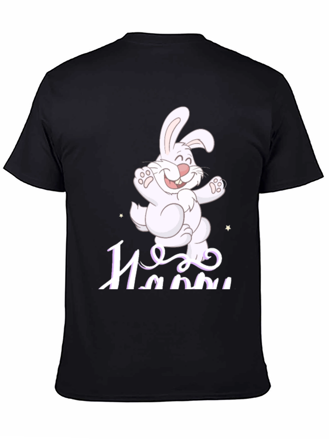 Black Happy Easter Bunny T-Shirt - Cartoon Rabbit Design view 4