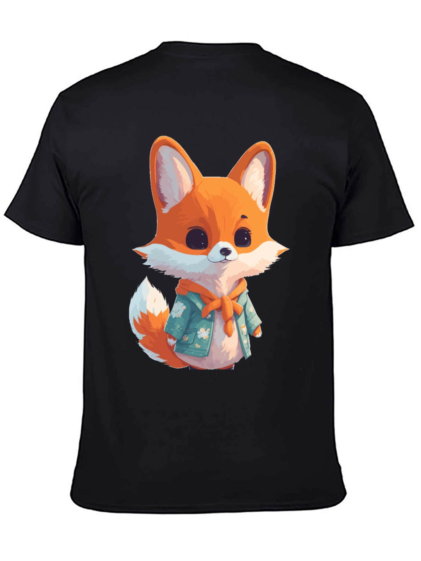 Black Cute Fox Graphic Black T-Shirt view 4