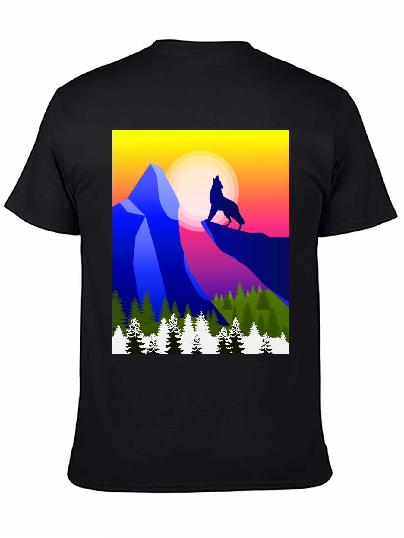 Black Wolf Mountain Graphic Tee - Stylish Black T-Shirt view 4