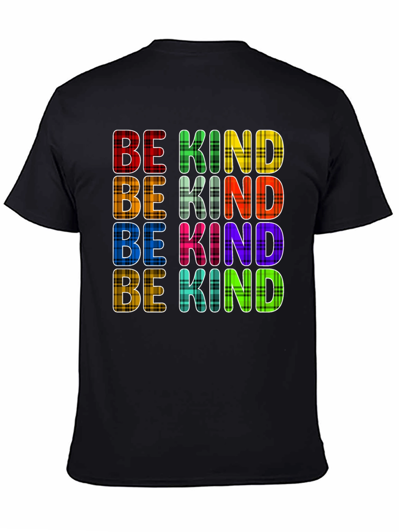 Black Be Kind Plaid T-Shirt - Trendy Graphic Tee view 4