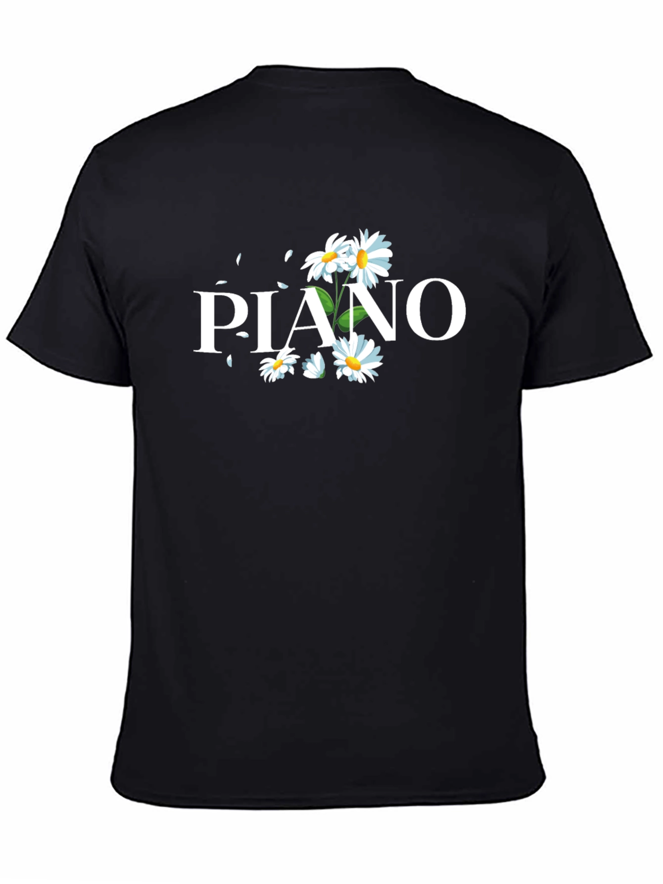 Black Floral Piano T-Shirt - Black Cotton Tee view 4