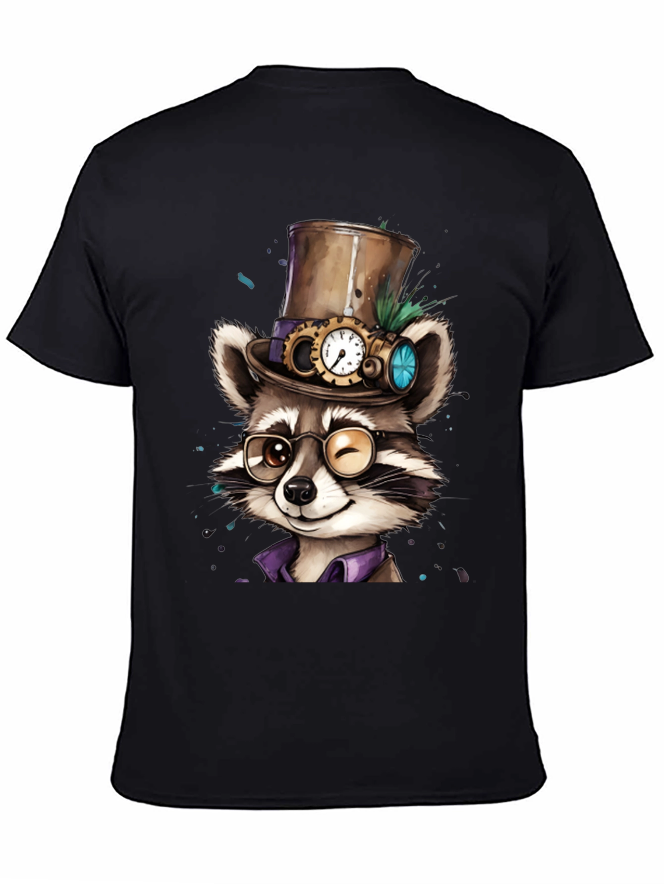 Black Steampunk Raccoon Graphic Tee view 4