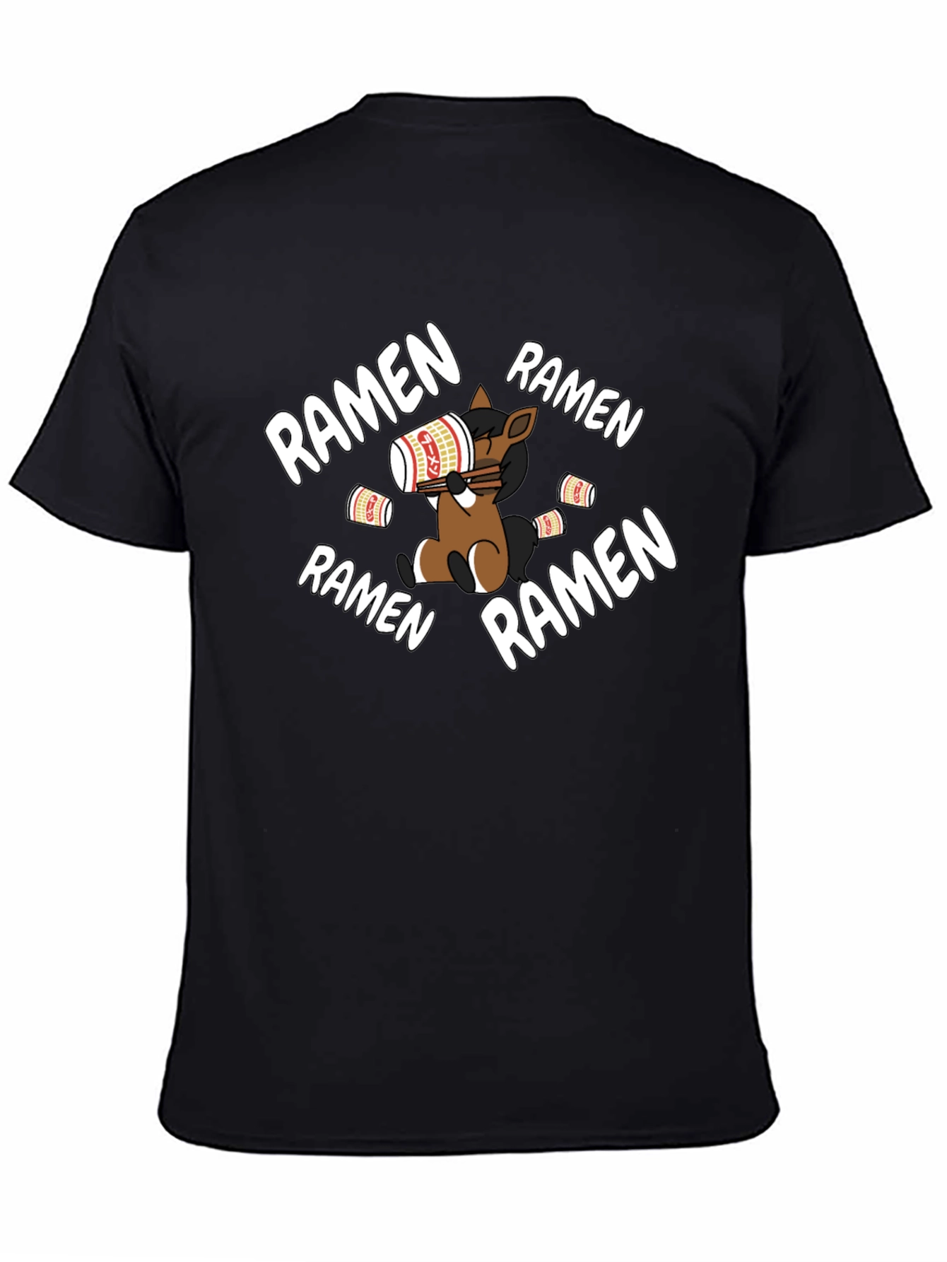 Black Ramen Loving Horse T-Shirt view 4
