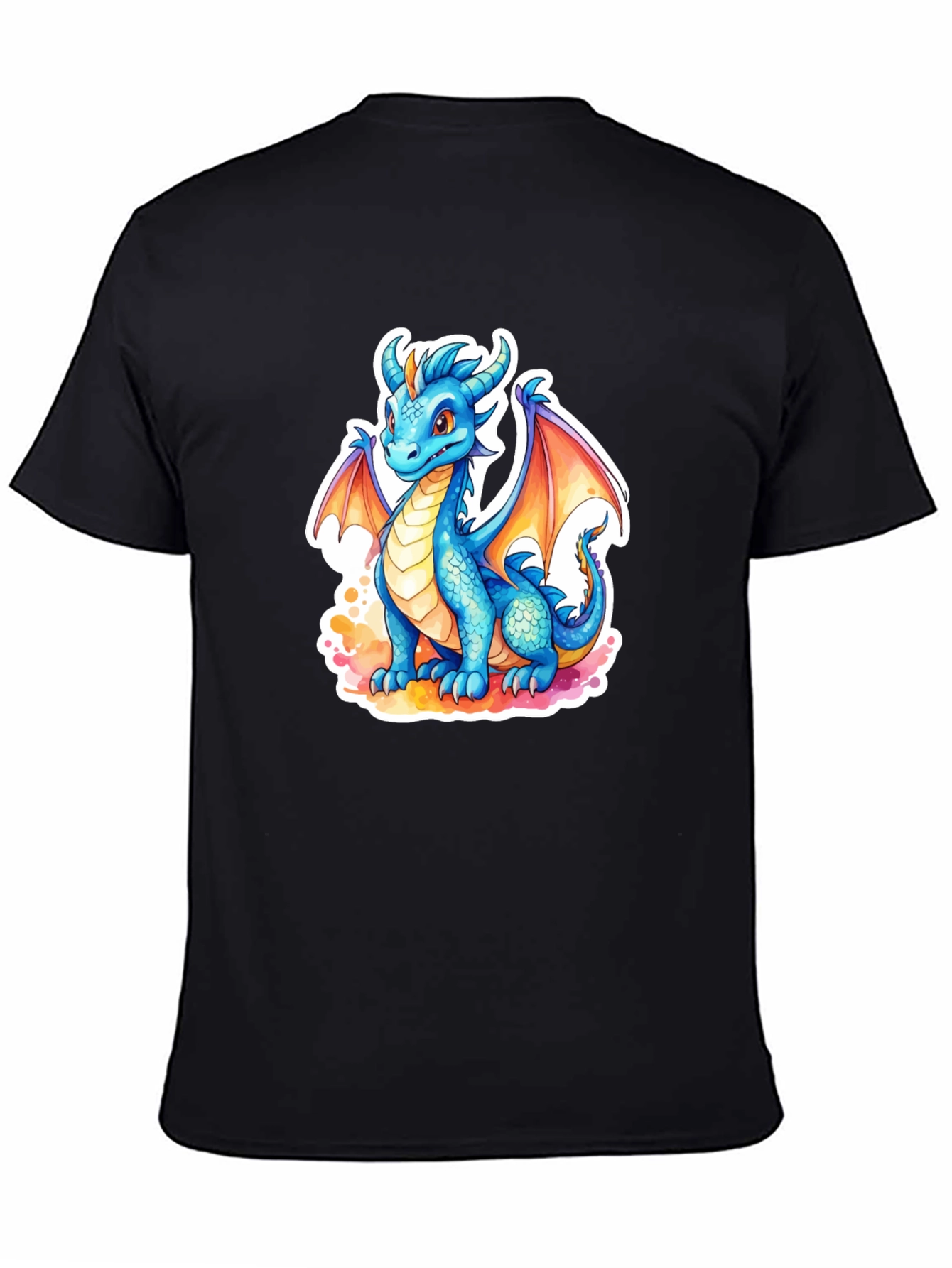 Black Cute Blue Dragon Graphic Tee - Fantasy T-Shirt view 4