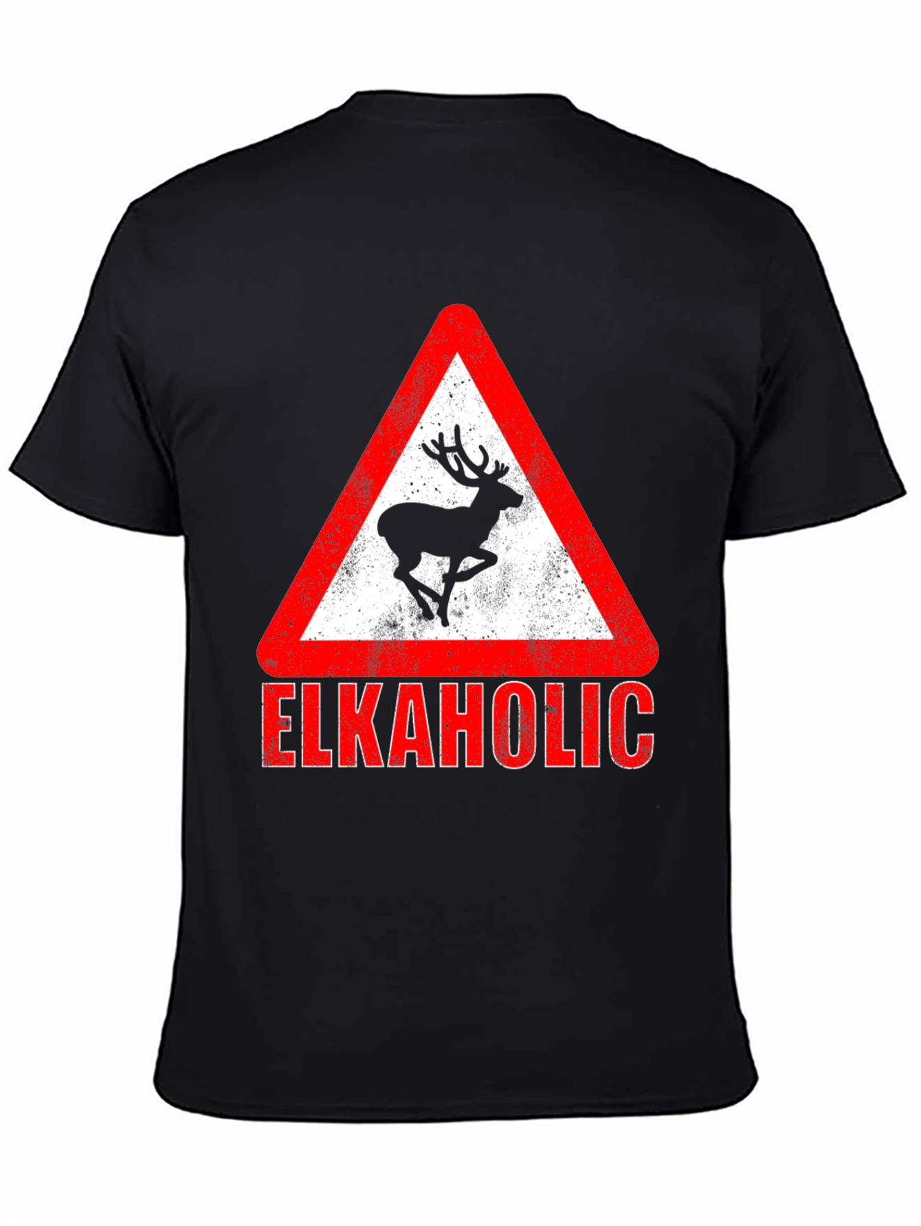 Black Elkaholic Graphic Tee - Funny Elk Warning Sign view 4