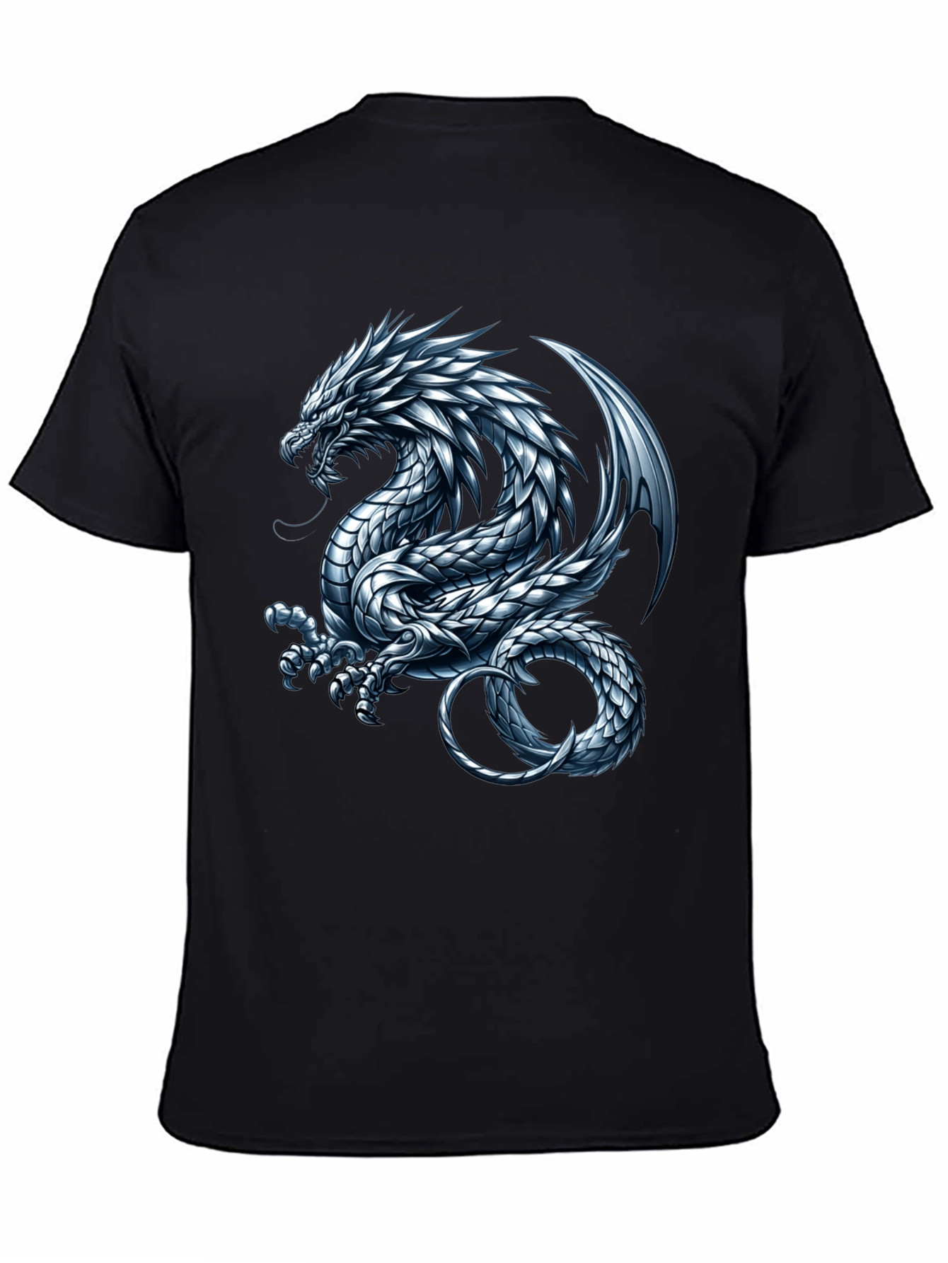 Black Black T-Shirt with Silver Dragon Graphic view 4