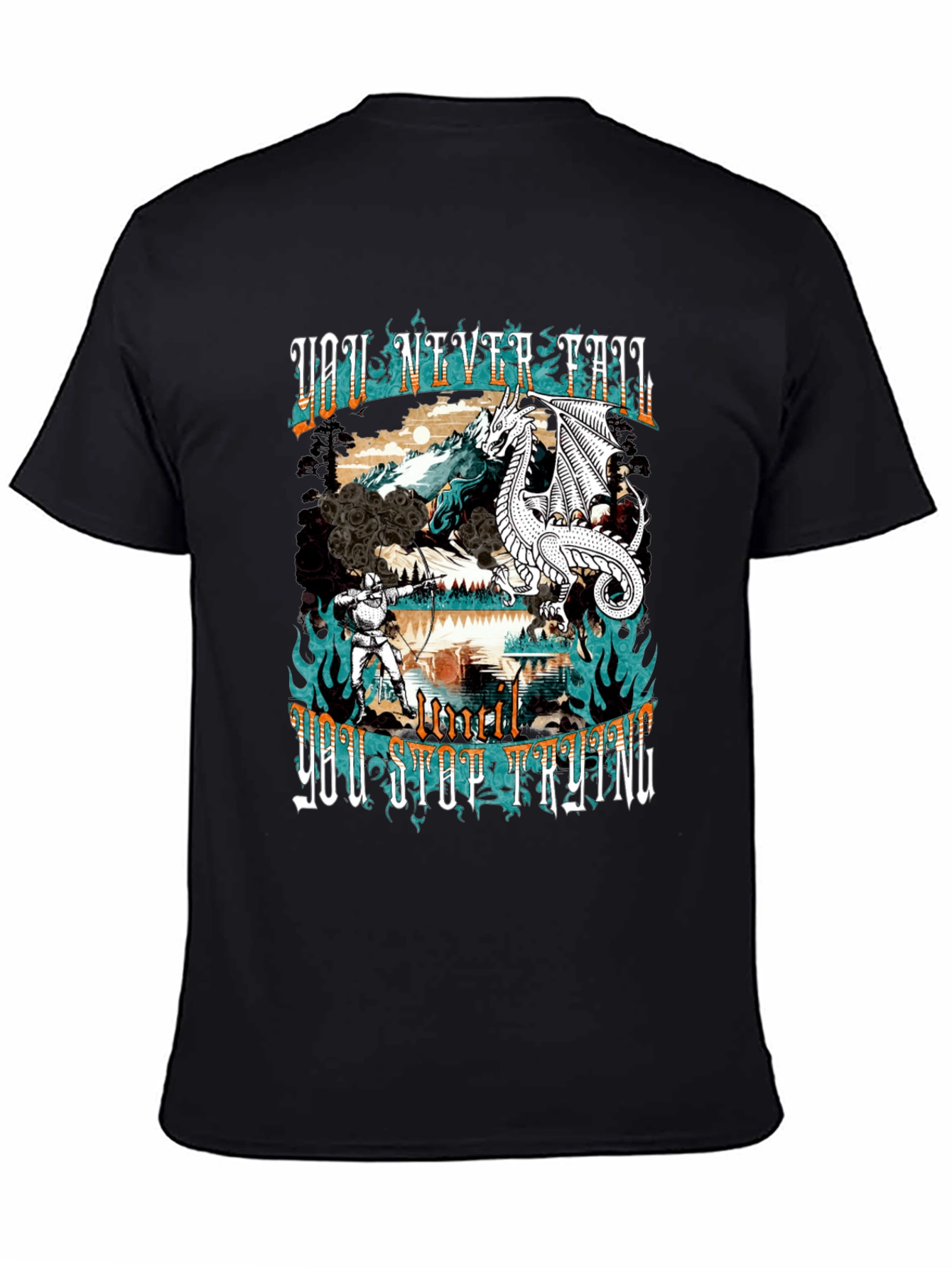 Black Dragon and Knight Graphic Tee - Never Fail view 4