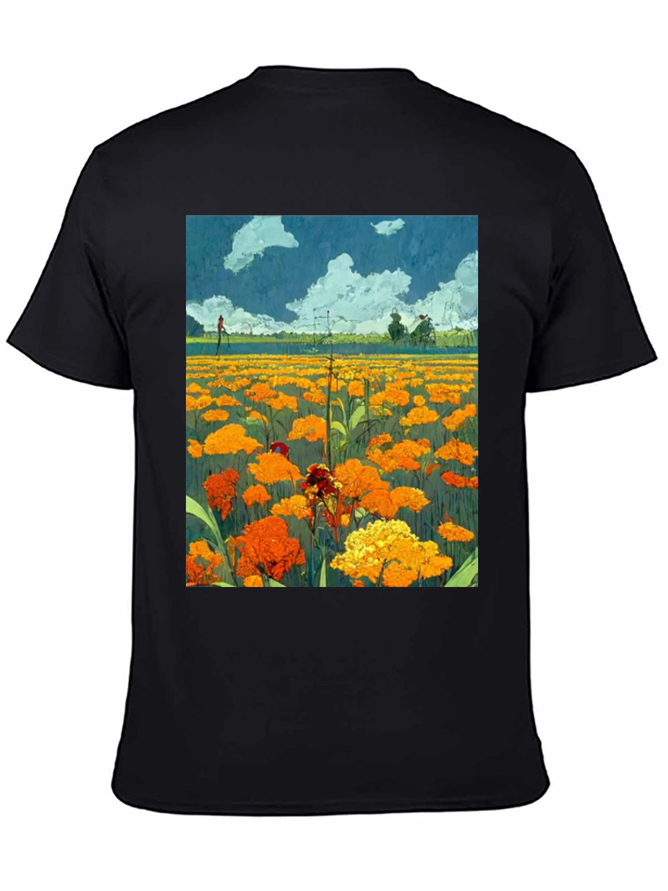 Black Floral Field Print Black T-Shirt view 4
