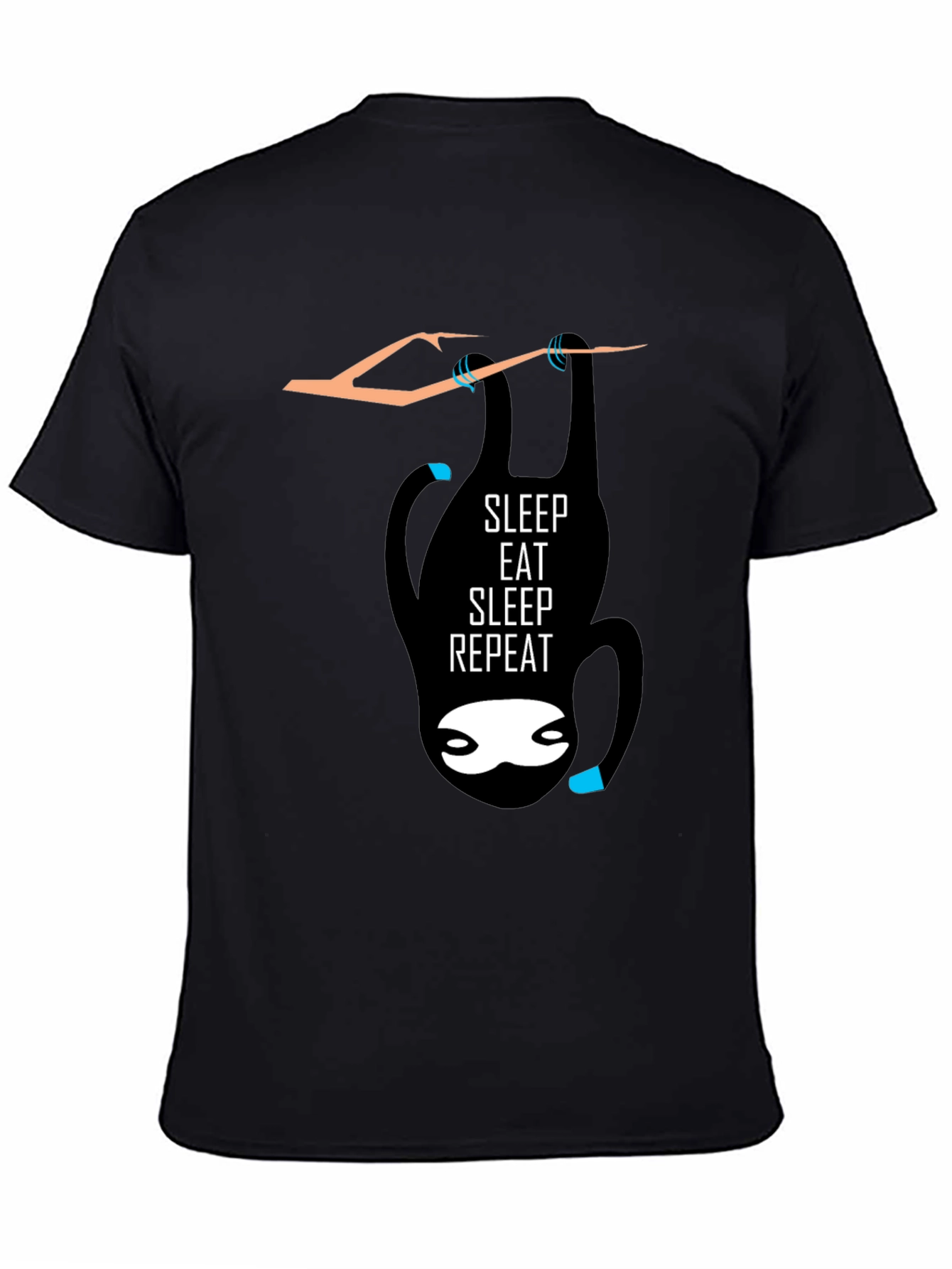 Black Sleep Eat Repeat Sloth Graphic Tee - Black Cotton Casual T-Shirt view 4