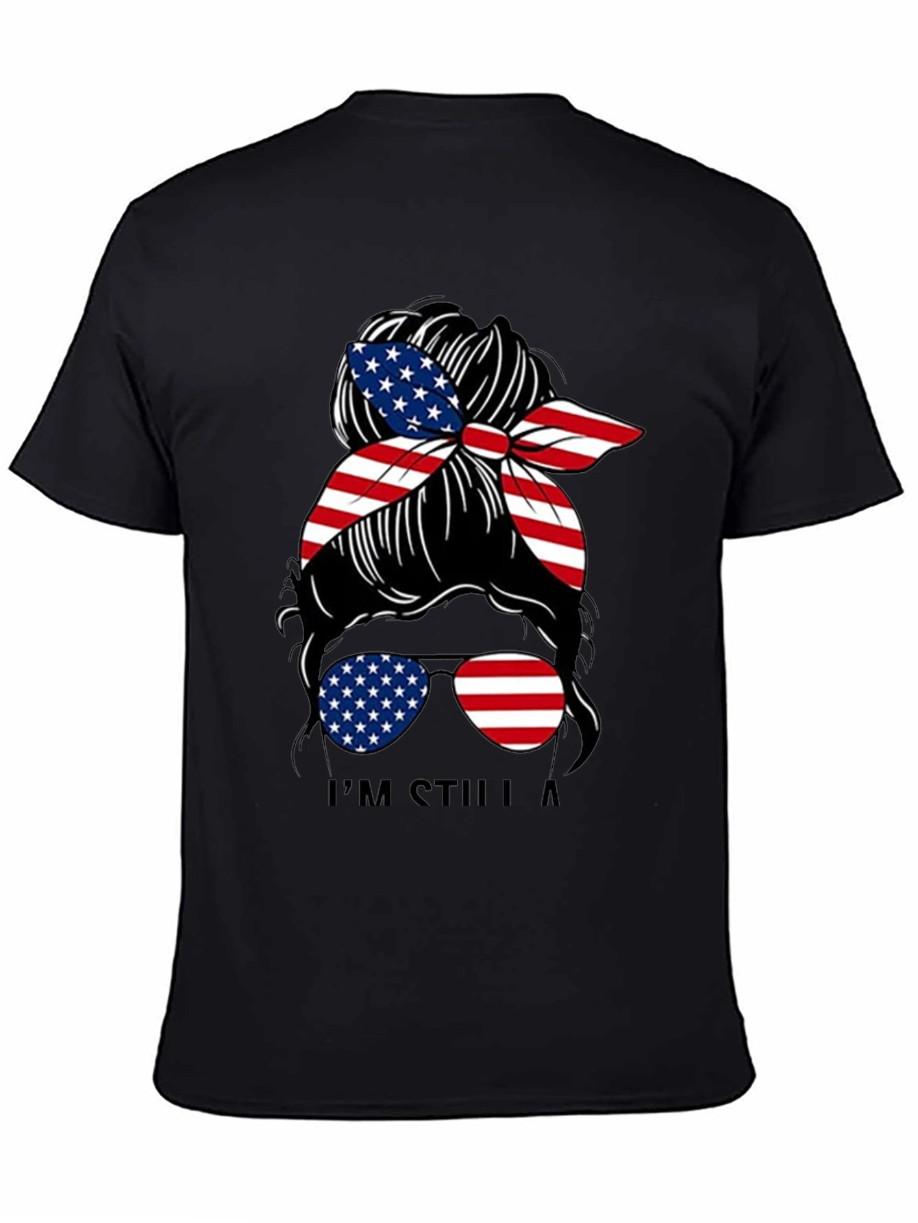 Black Patriotic Messy Bun T-Shirt - American Flag view 4