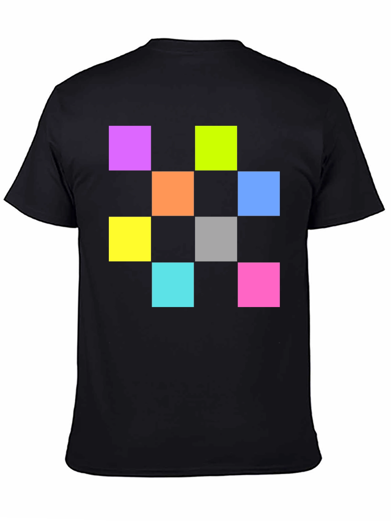 Black Colorful Squares Graphic Black T-Shirt view 4