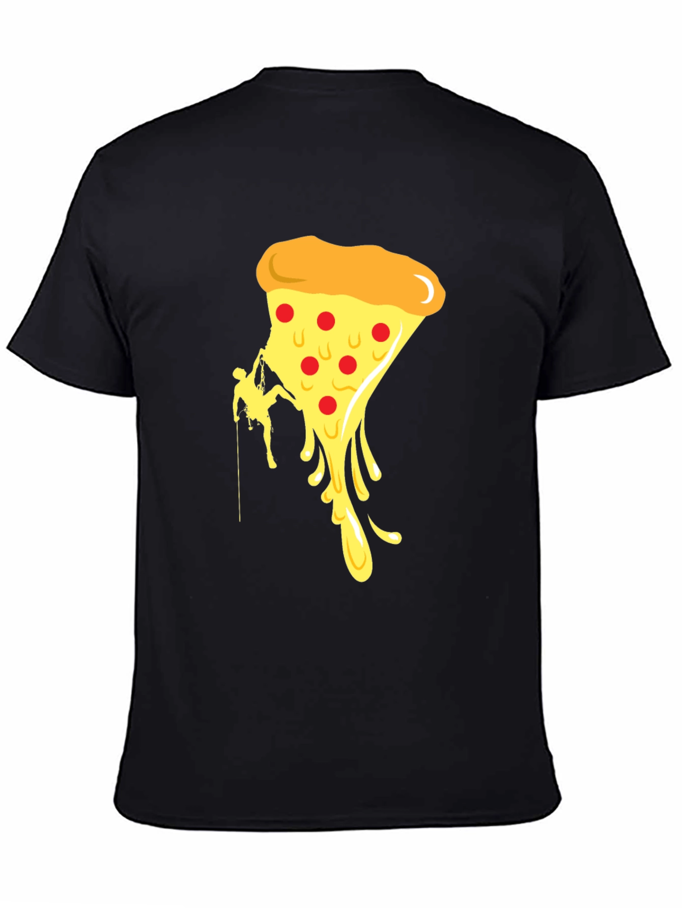 Black Climbing Pizza T-Shirt - Funny Graphic Tee view 4