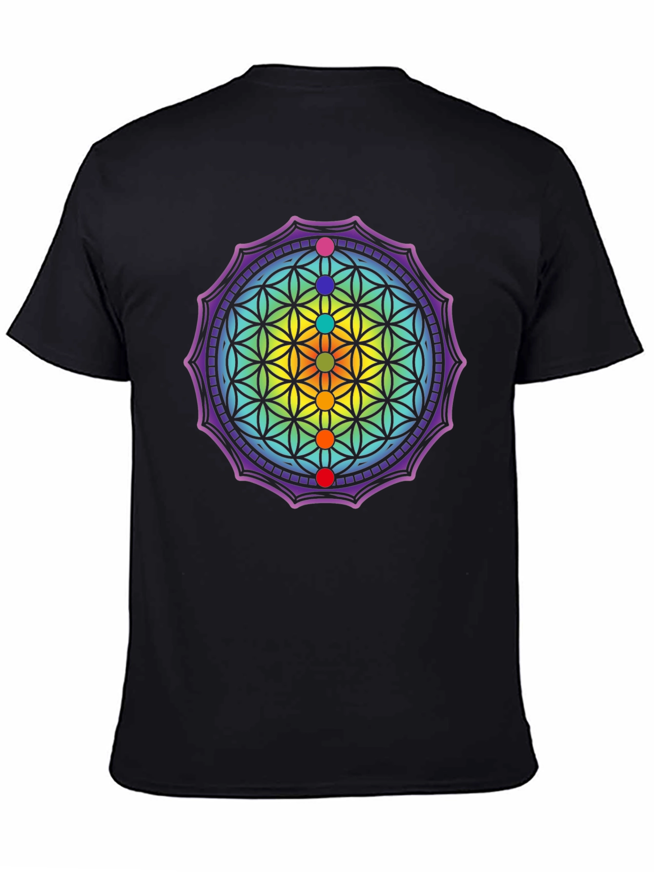 Black Chakra Flower of Life Graphic Tee view 4