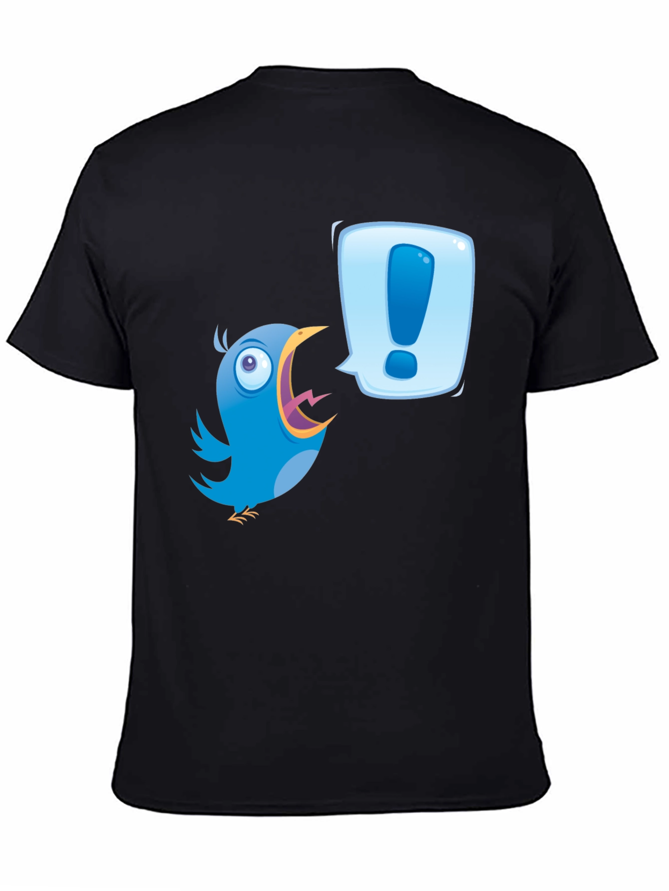 Black Cartoon Bird Exclamation T-Shirt view 4