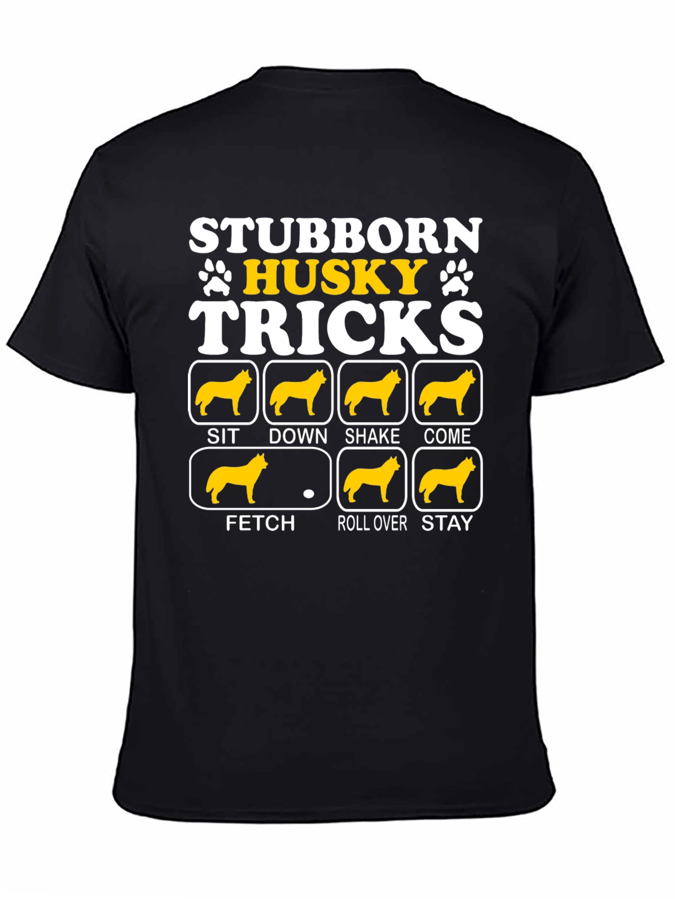 Black Stubborn Husky Tricks Graphic T-Shirt view 4