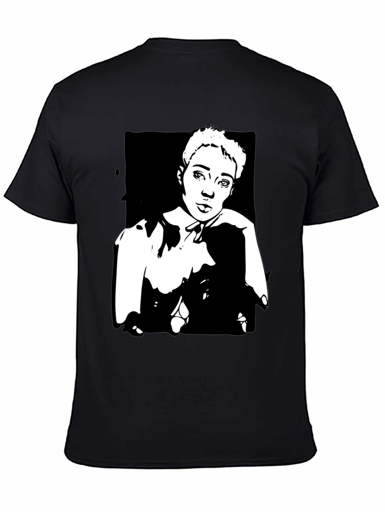 Black Black T-Shirt with Unique Portrait Graphic view 4