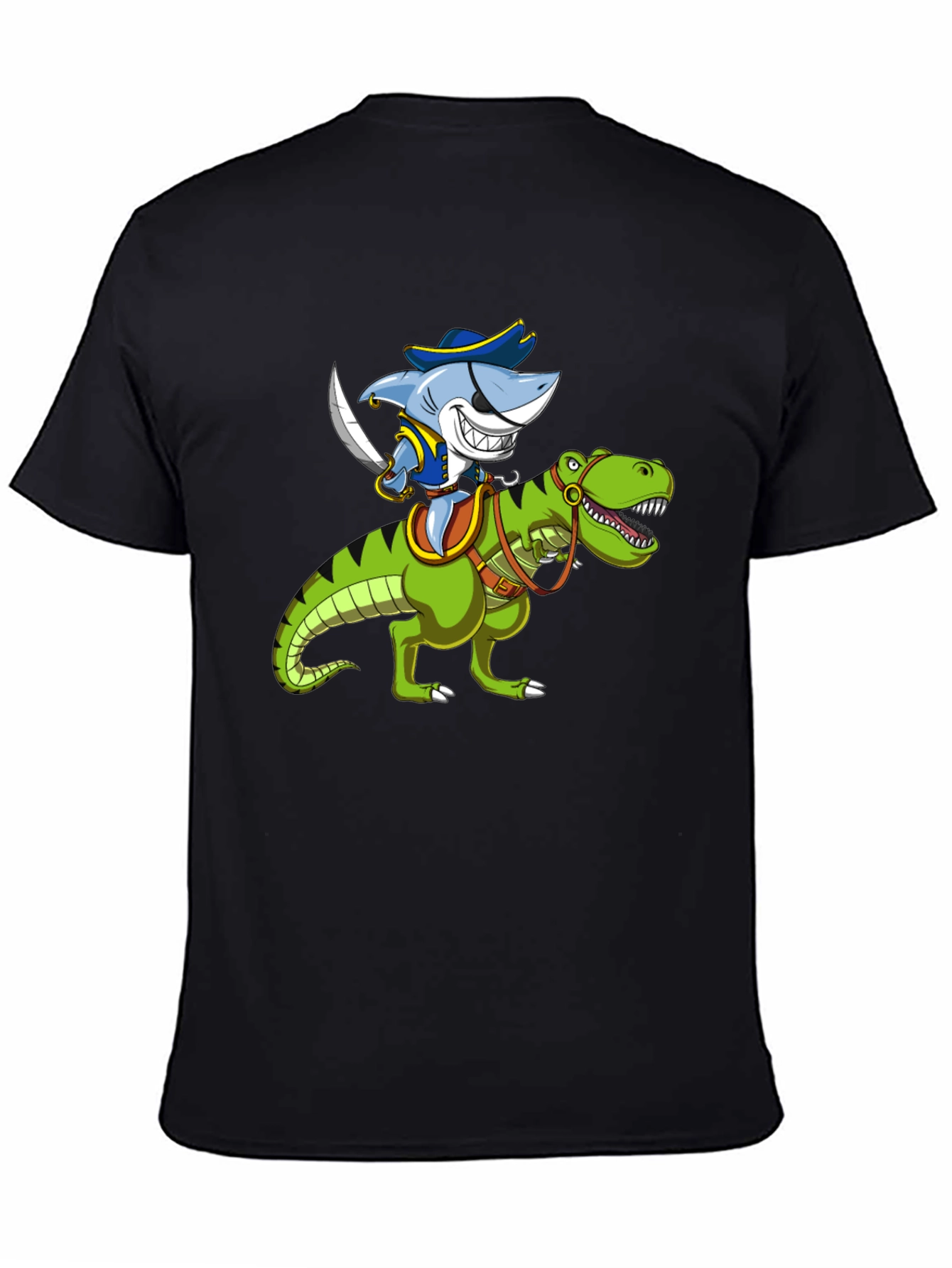 Black Shark Pirate Riding Dinosaur Graphic T-Shirt view 4