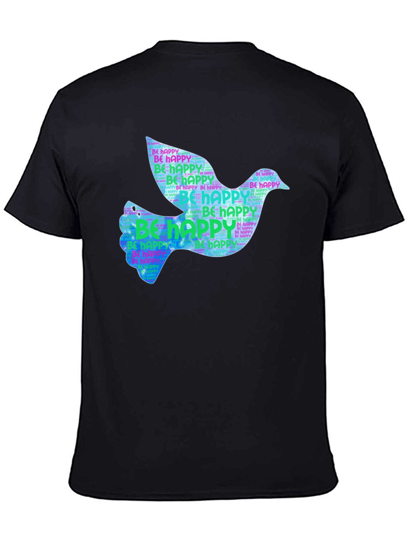 Black Peace Dove "Be Happy" Graphic Black T-Shirt view 4