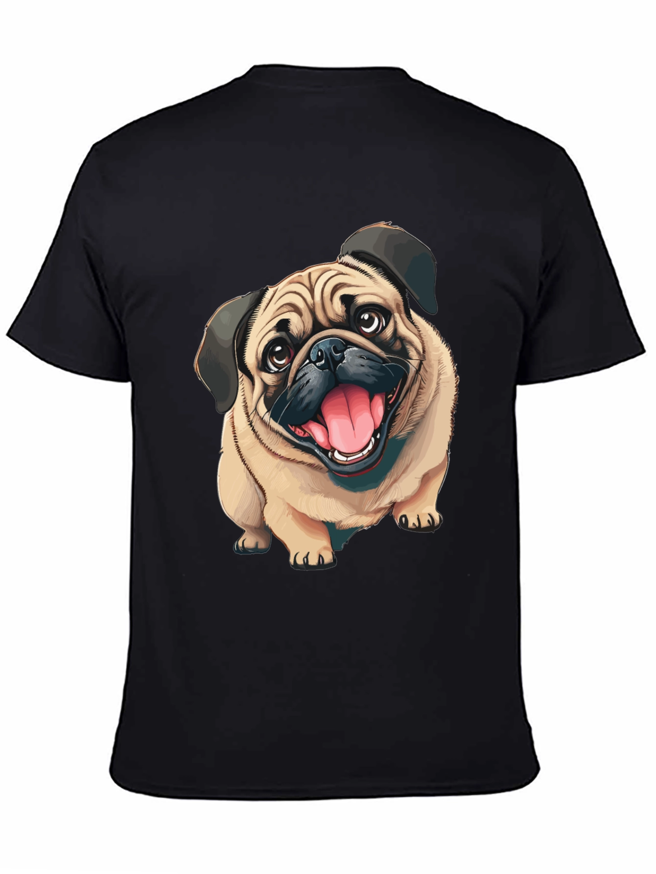 Black Pug Dog Graphic Tee - Men's Black Cotton T-Shirt view 4