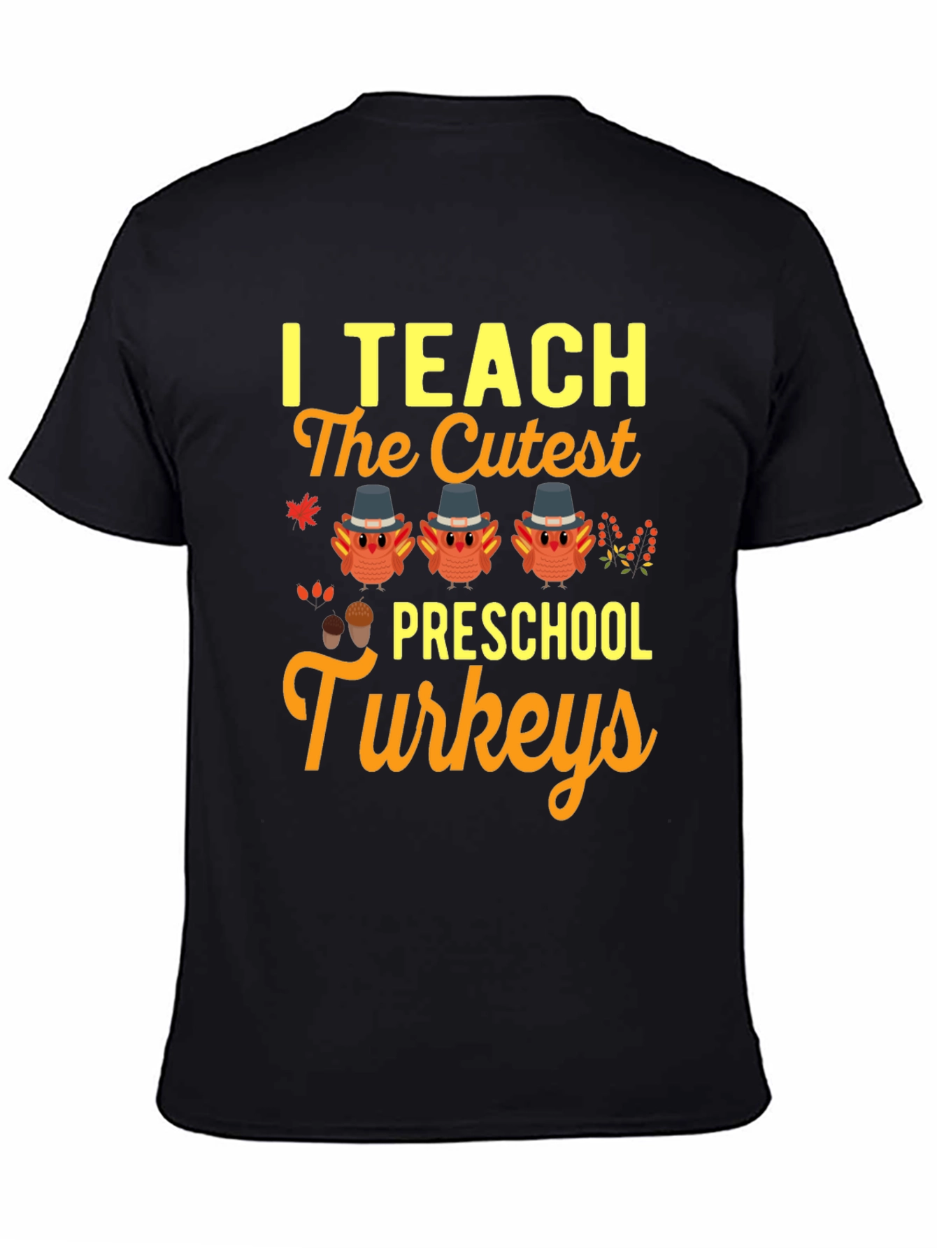 Black Cute Preschool Turkey Teacher T-Shirt view 4