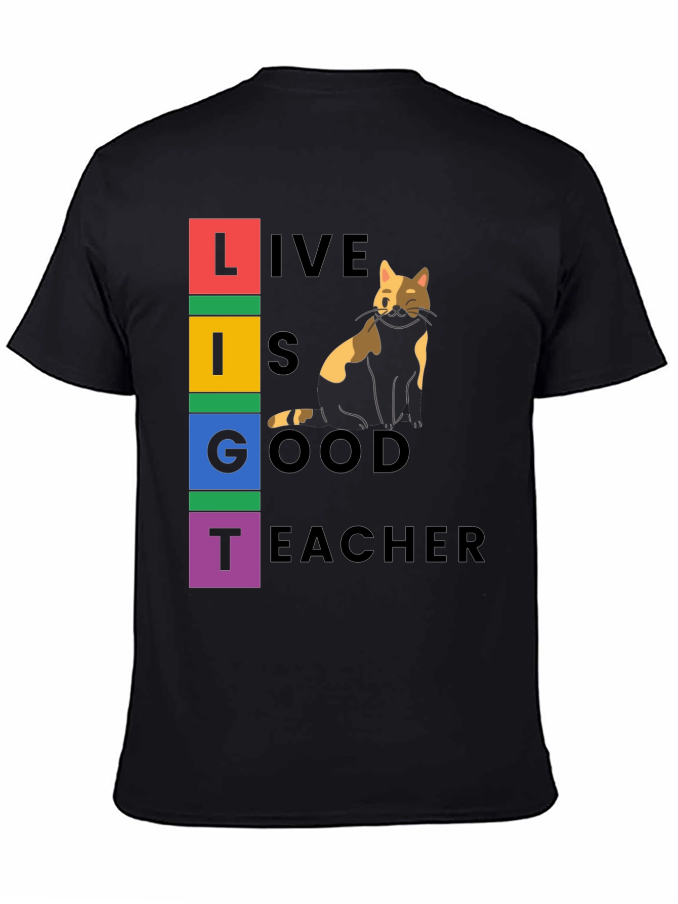 Black Live Is Good Cat Teacher Graphic Tee view 4