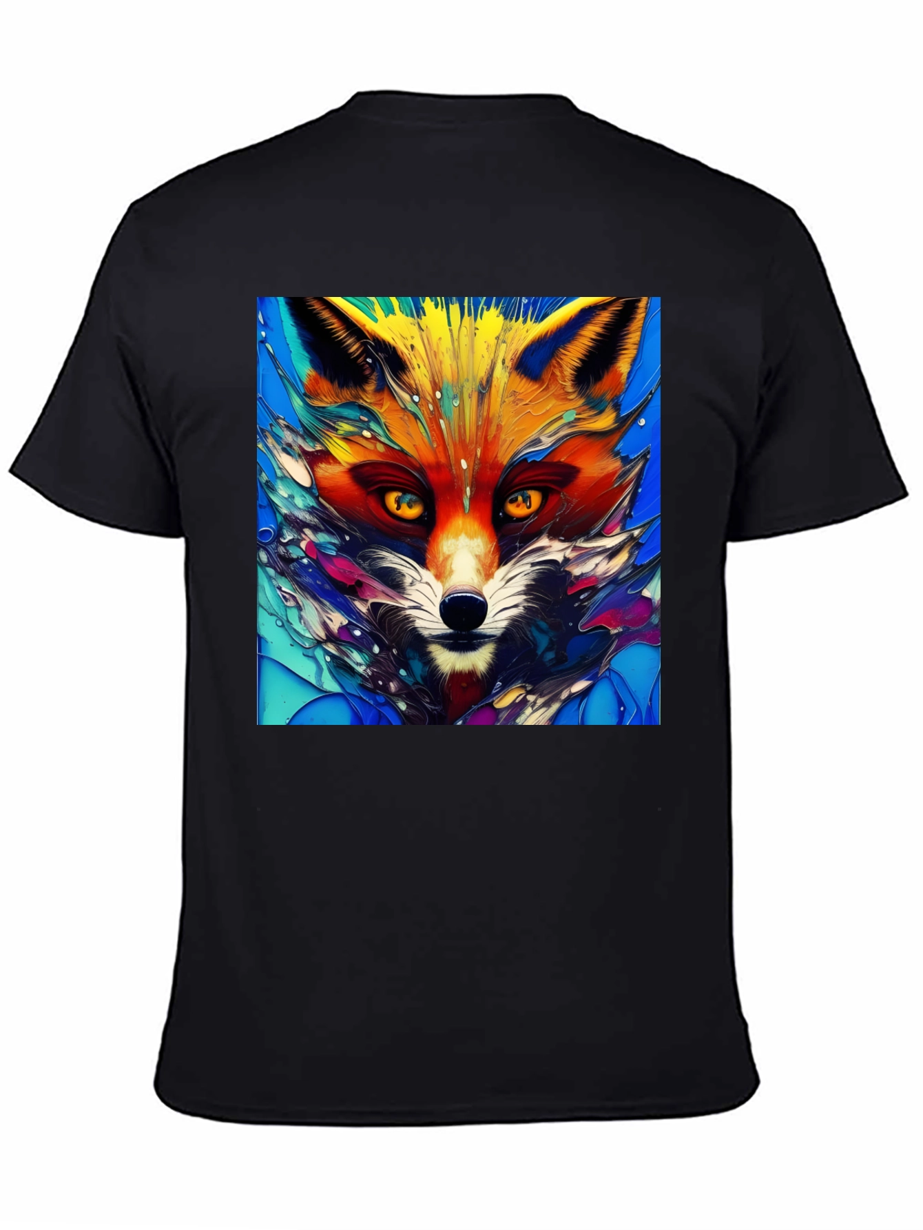 Black Artistic Fox Graphic T-Shirt - Vivid Colors view 4