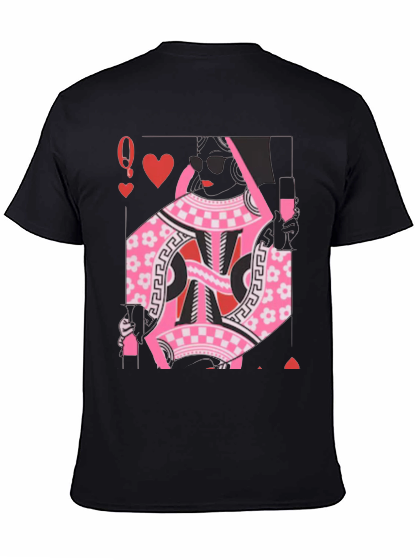 Black Queen of Hearts Graphic Tee - Stylish Card Design view 4