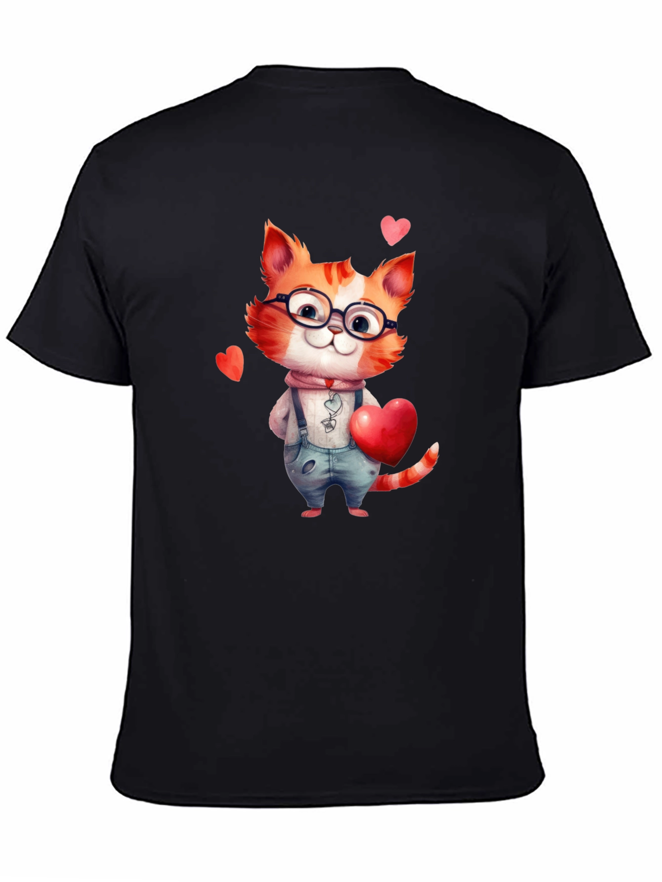 Black Cute Valentine Cat Graphic T-Shirt view 4