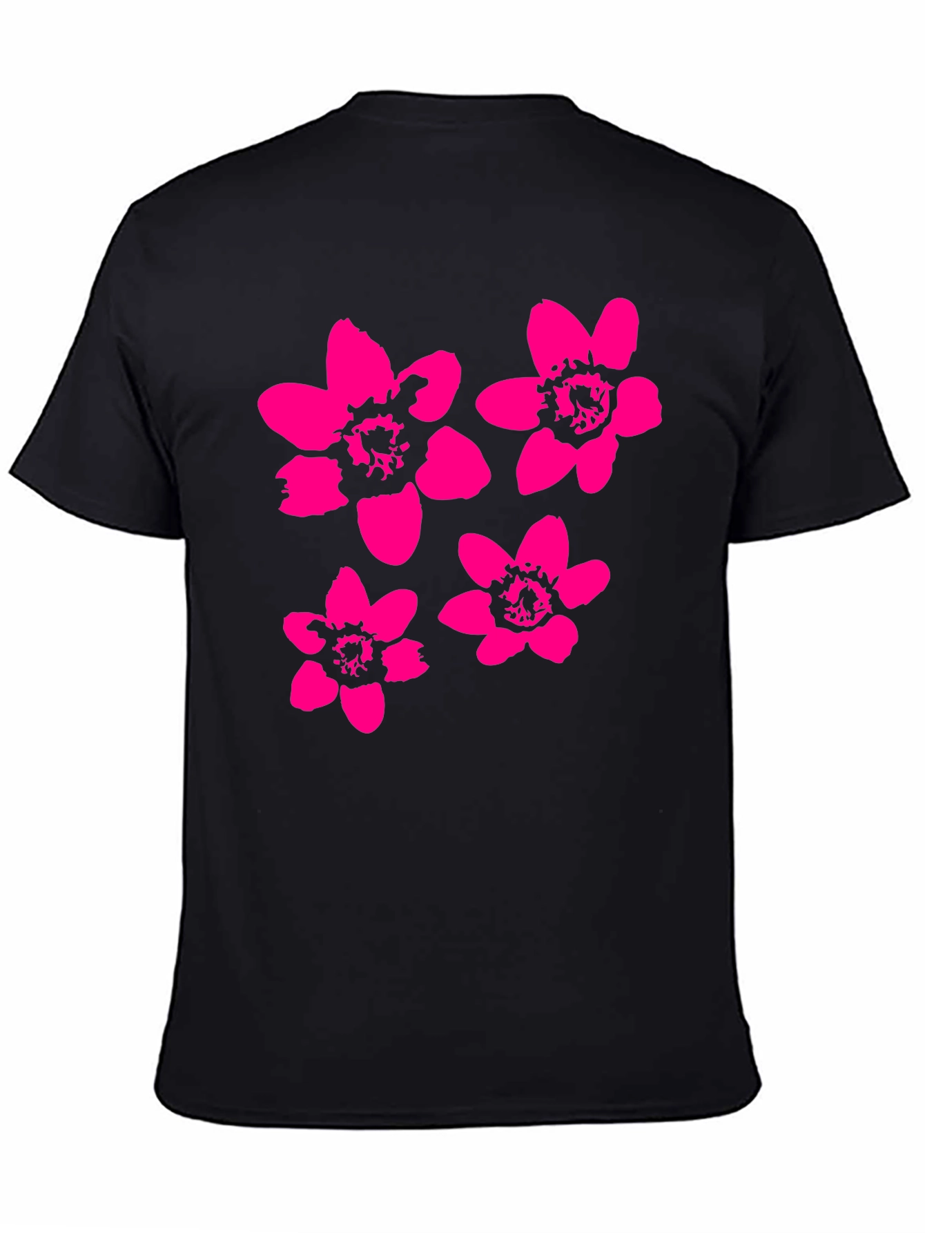 Black Black T-Shirt with Pink Flower Print view 4