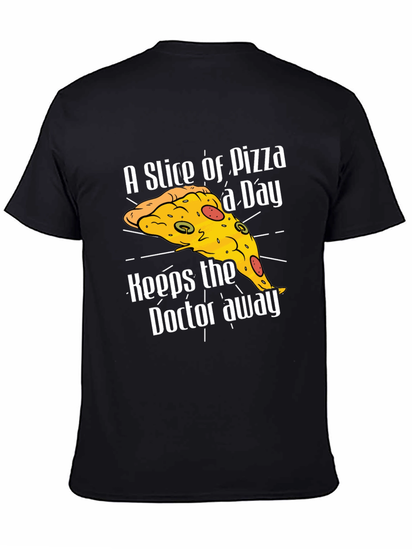 Black Pizza a Day Funny T-Shirt view 4