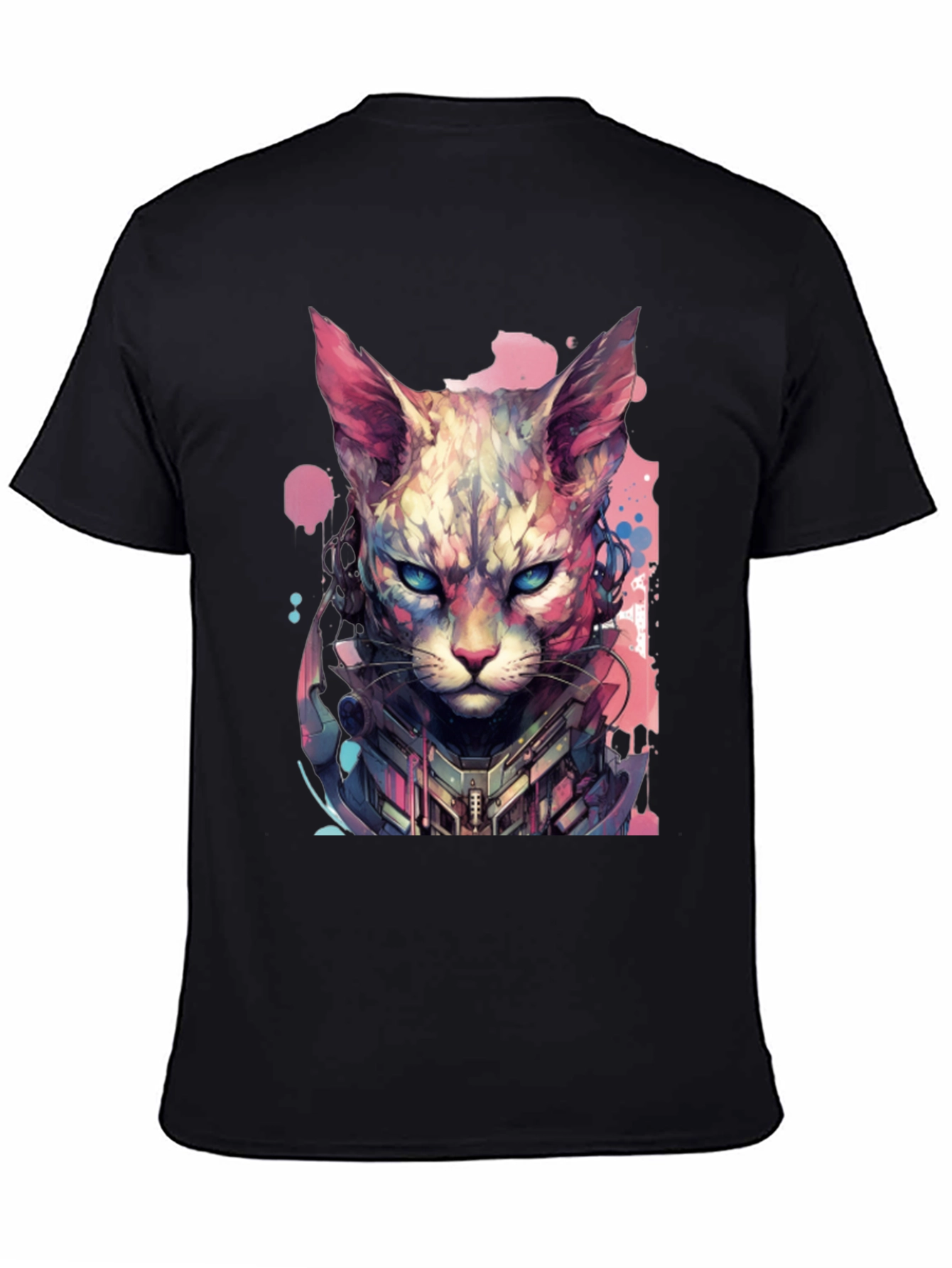 Black Cyberpunk Cat T-Shirt - Unique Graphic Tee view 4