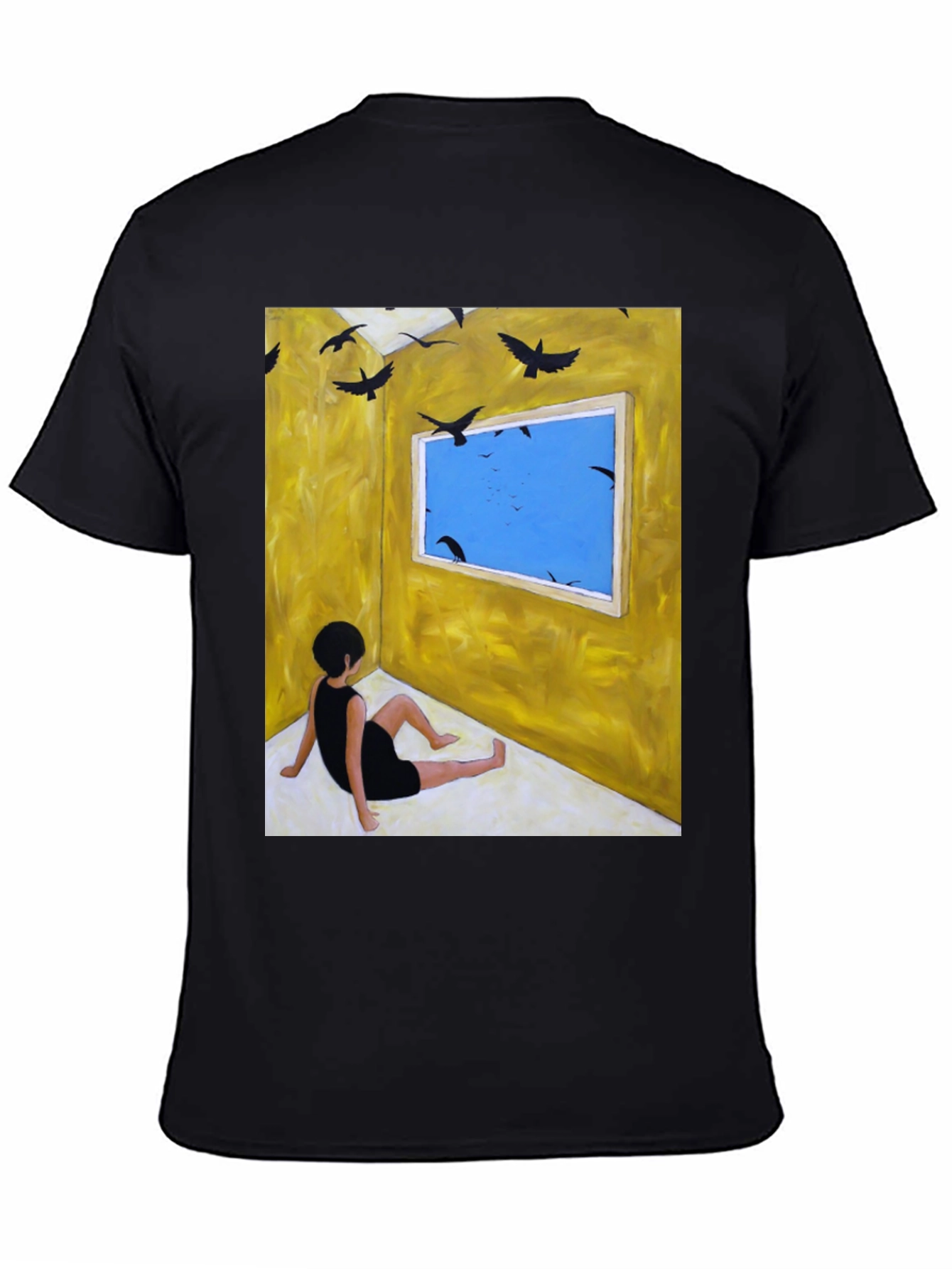 Black Artistic Crow Window Graphic Tee view 4