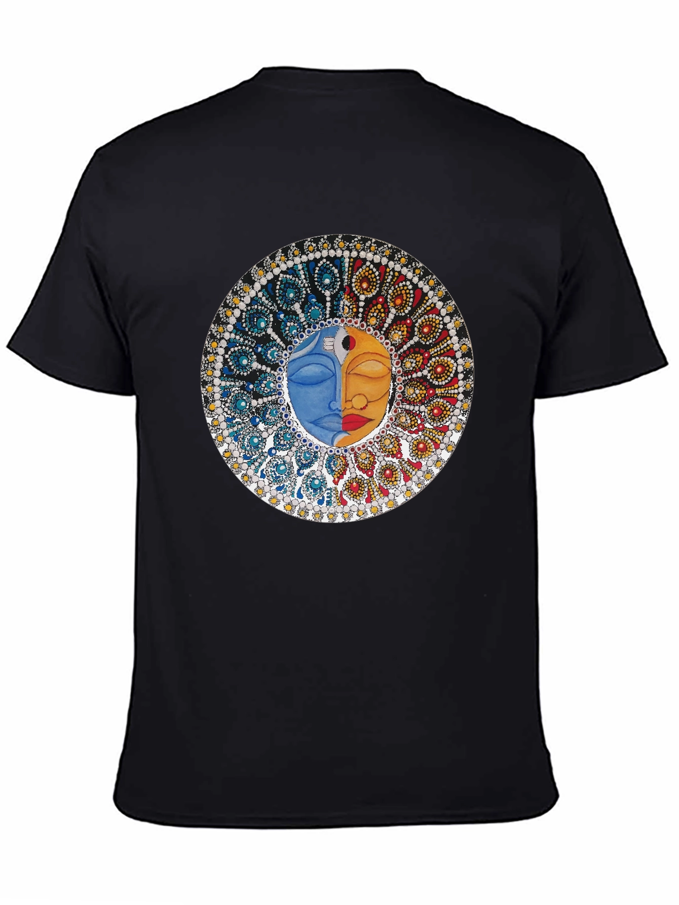 Black Yin Yang Face Graphic Tee - Unisex Black T-Shirt view 4