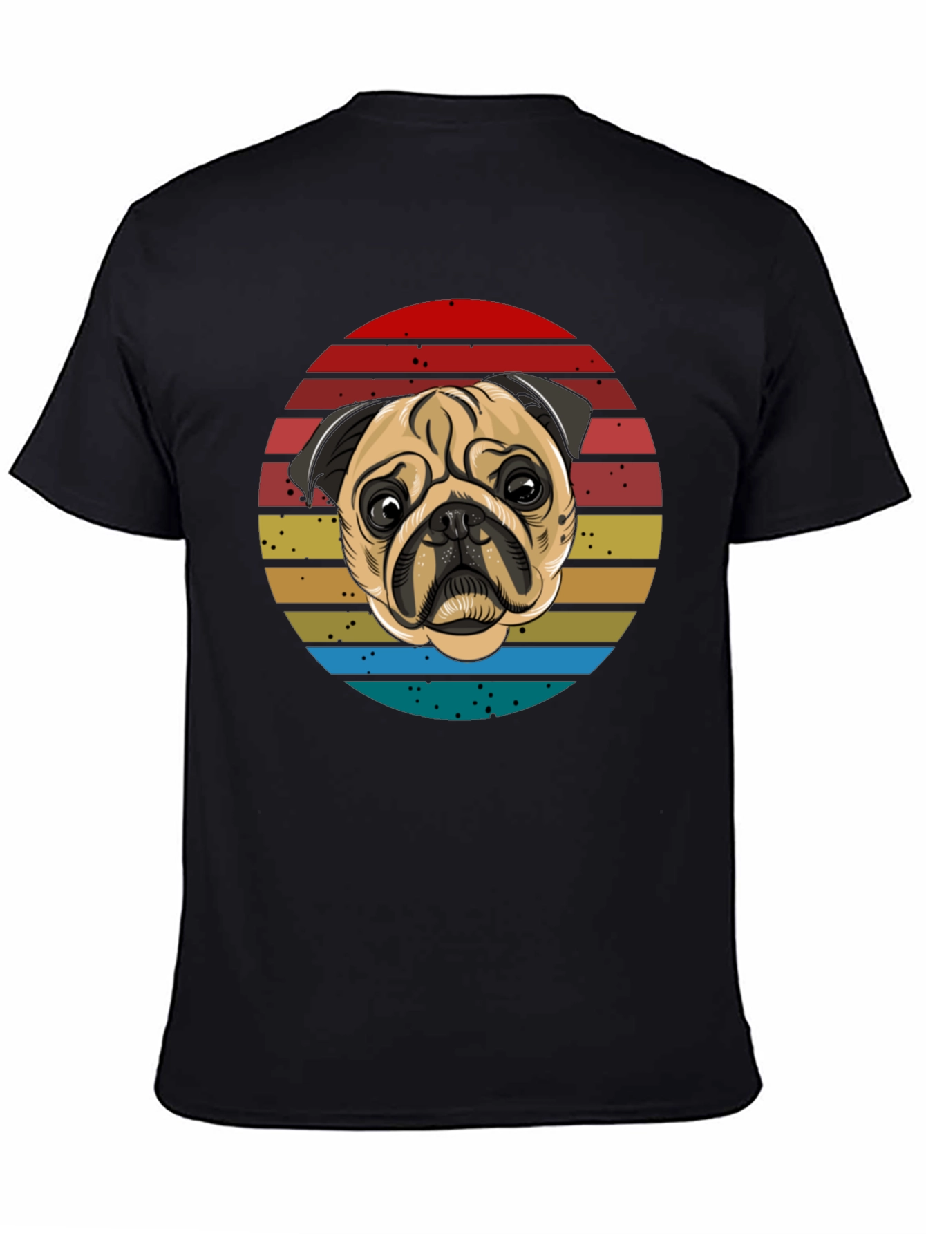 Black Pug Retro T-Shirt, Black Cotton Tee view 4
