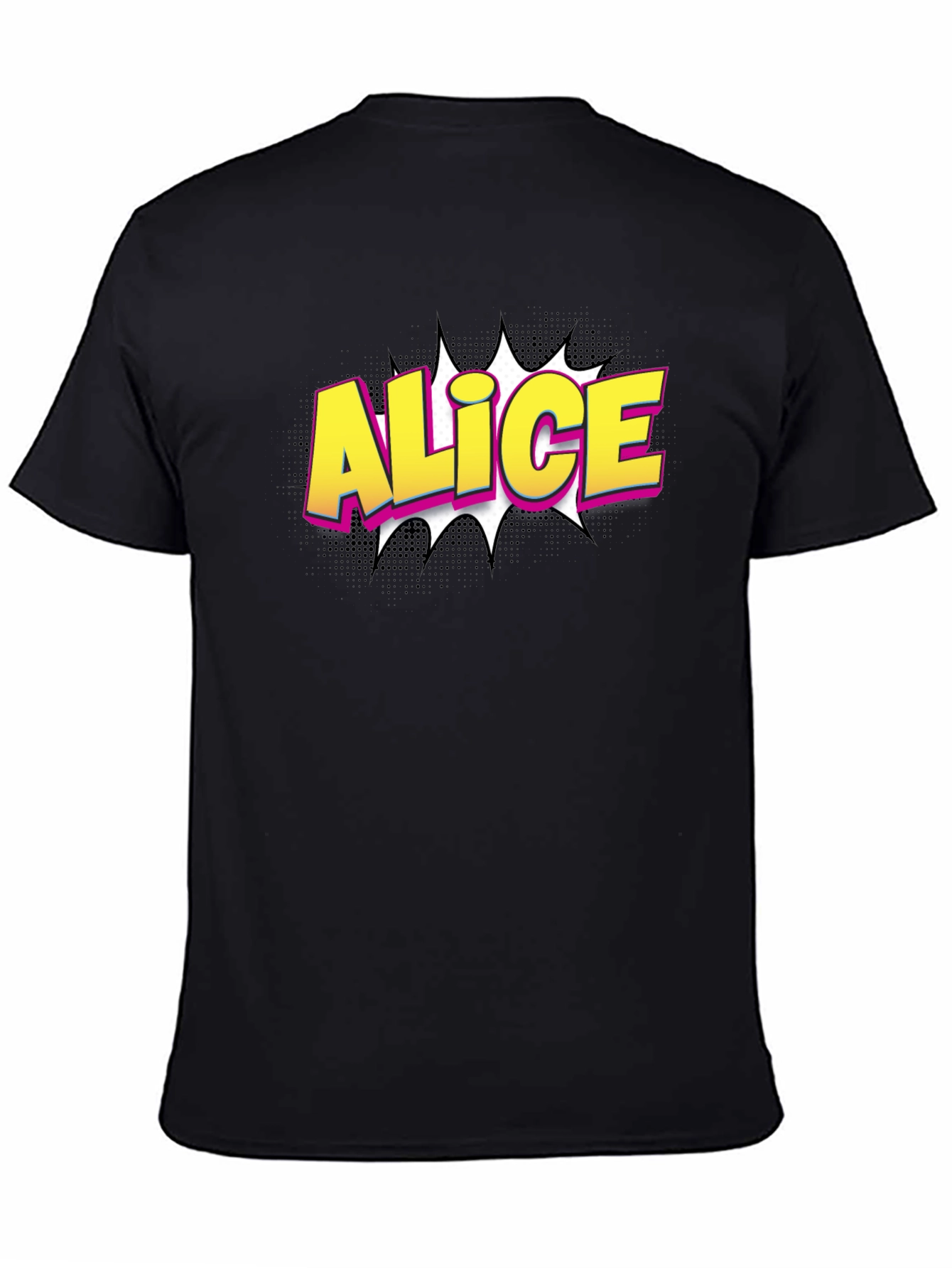 Black Alice Comic Style Graphic T-Shirt view 4