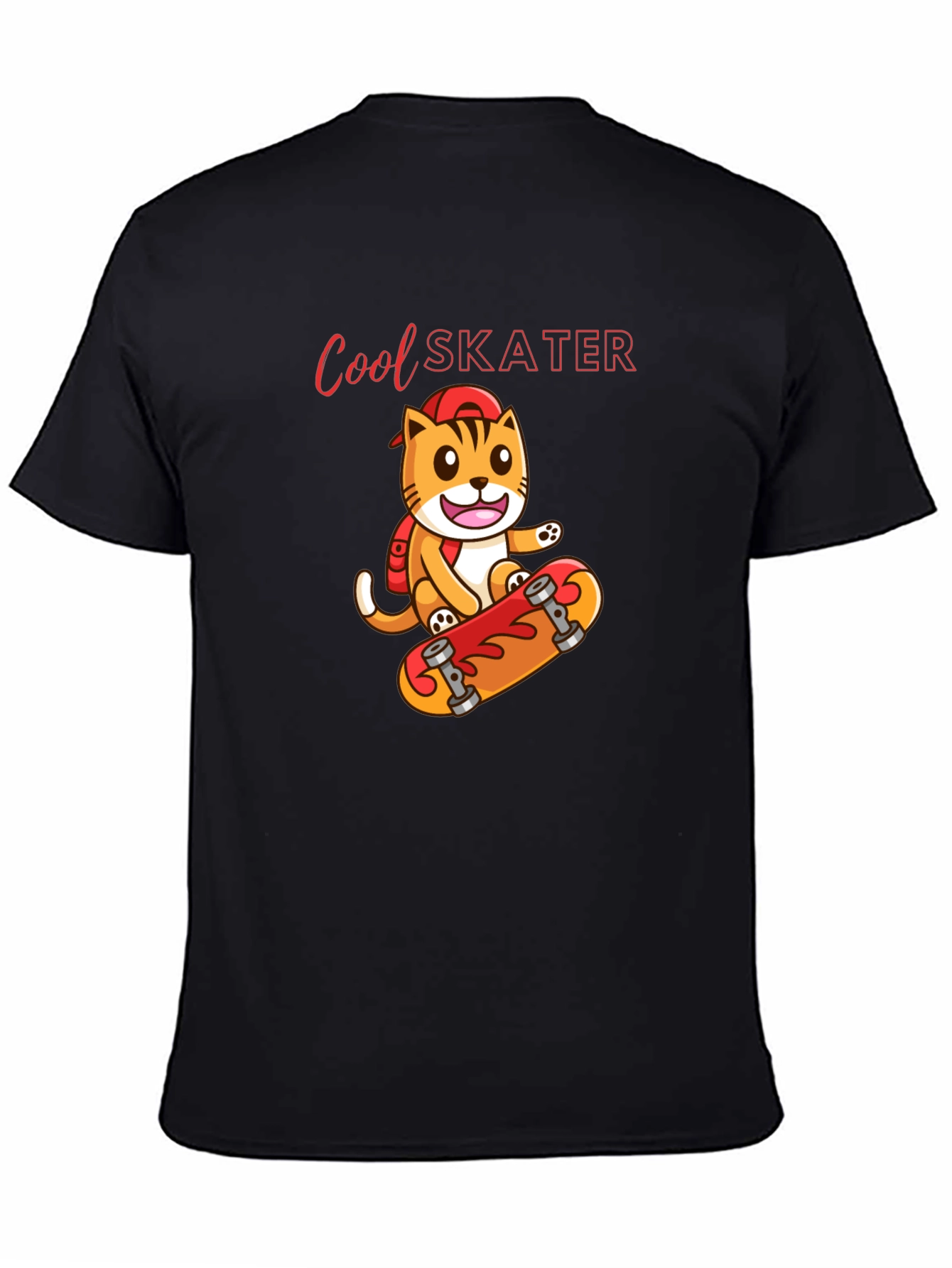 Black Cool Skater Cat Graphic Tee - Black Cotton T-Shirt view 4