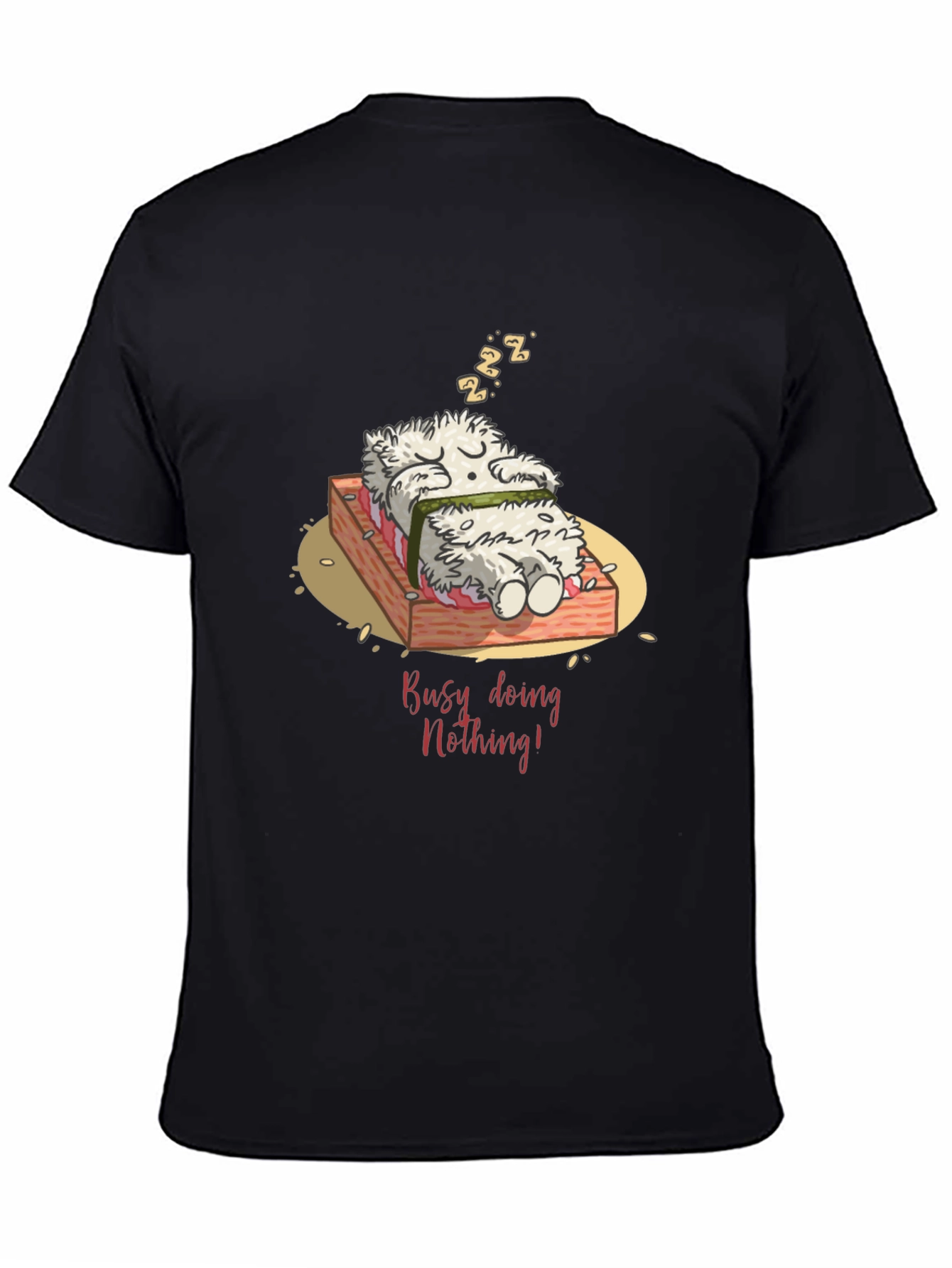 Black Funny "Busy Doing Nothing" Sushi Sleeping T-Shirt view 4